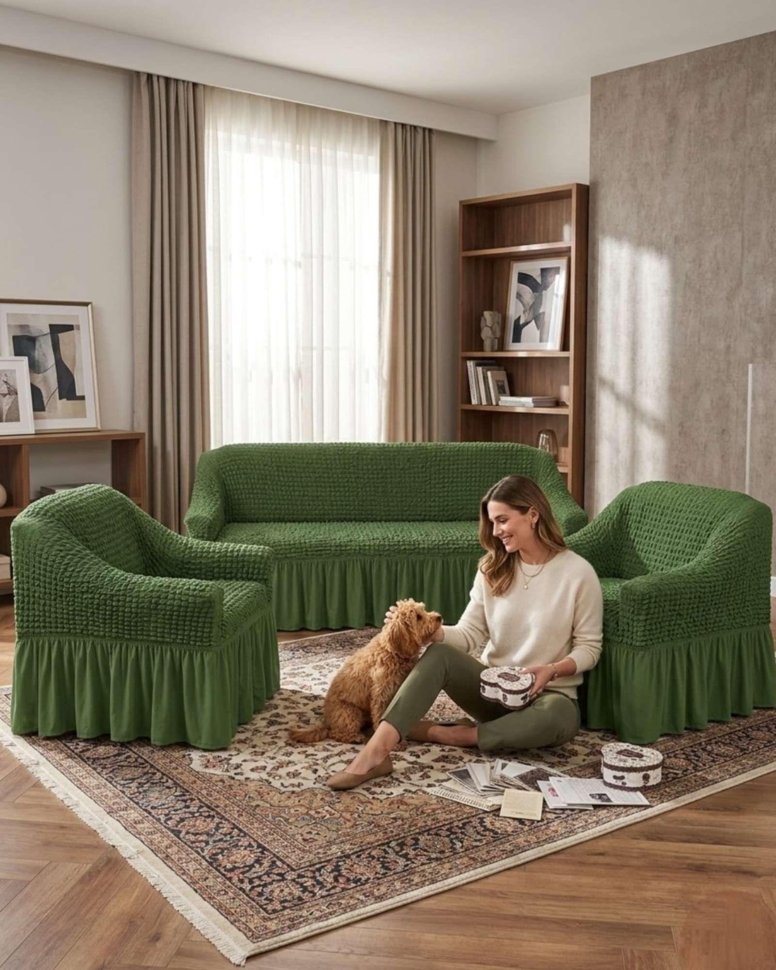 Juego de Fundas Cubre Sillon Turcas 3-1-1 con Textura de Burbuja m11-1