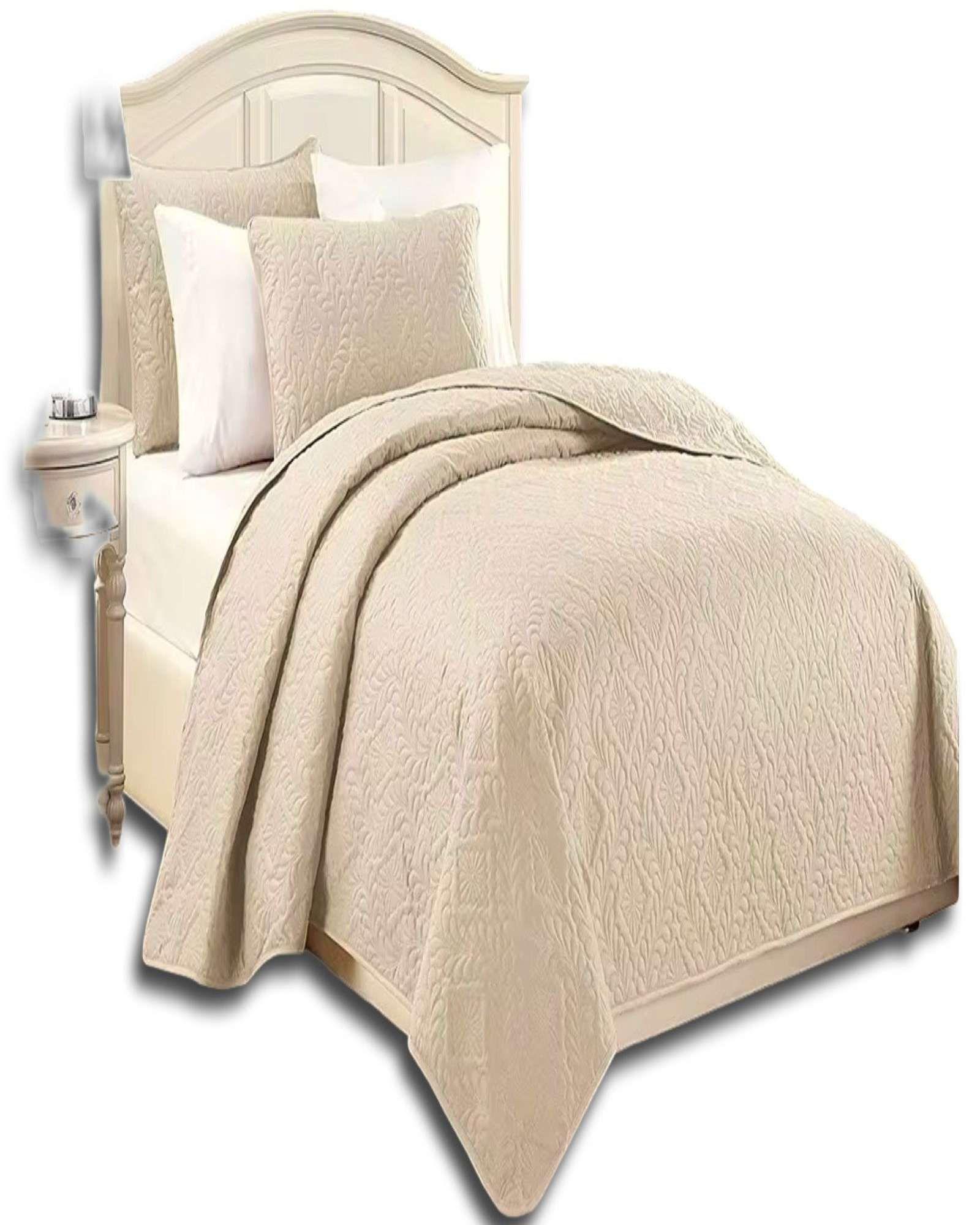 CUBRECAMA ELEGANTE  QUILT VERANO 2 PLAZA BEIGE-2