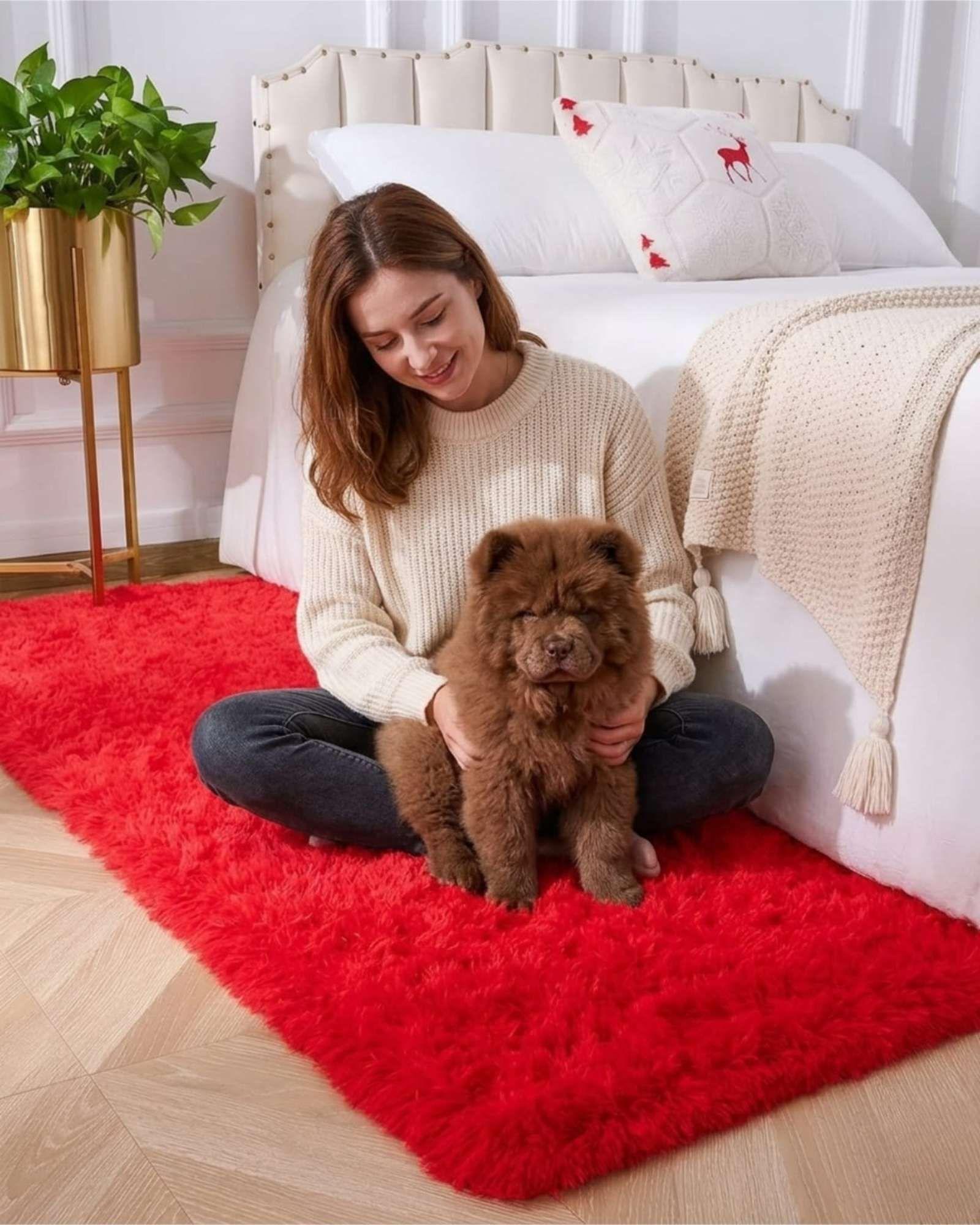 Alfombra Pasillera Shaggy 70x150 cm Pelo Largo rojo-4