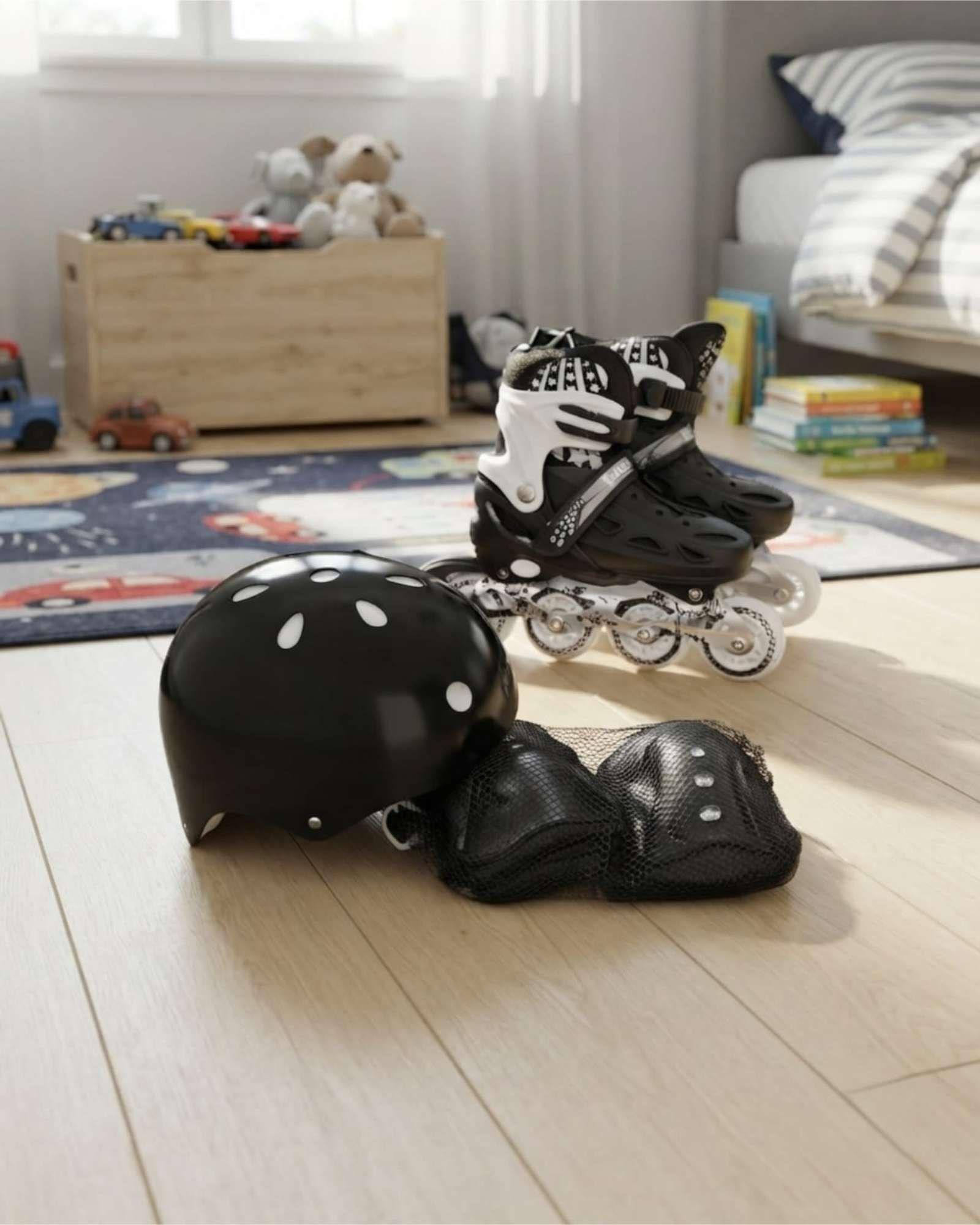 Patines Roller En Linea Con Luces Led Mas Casco Y Protecciones Talla M m1-2