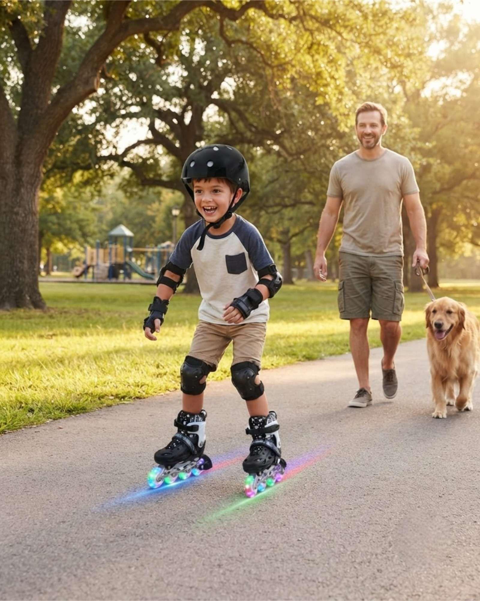 Patines Roller En Linea Con Luces Led Mas Casco Y Protecciones Talla M m1-3