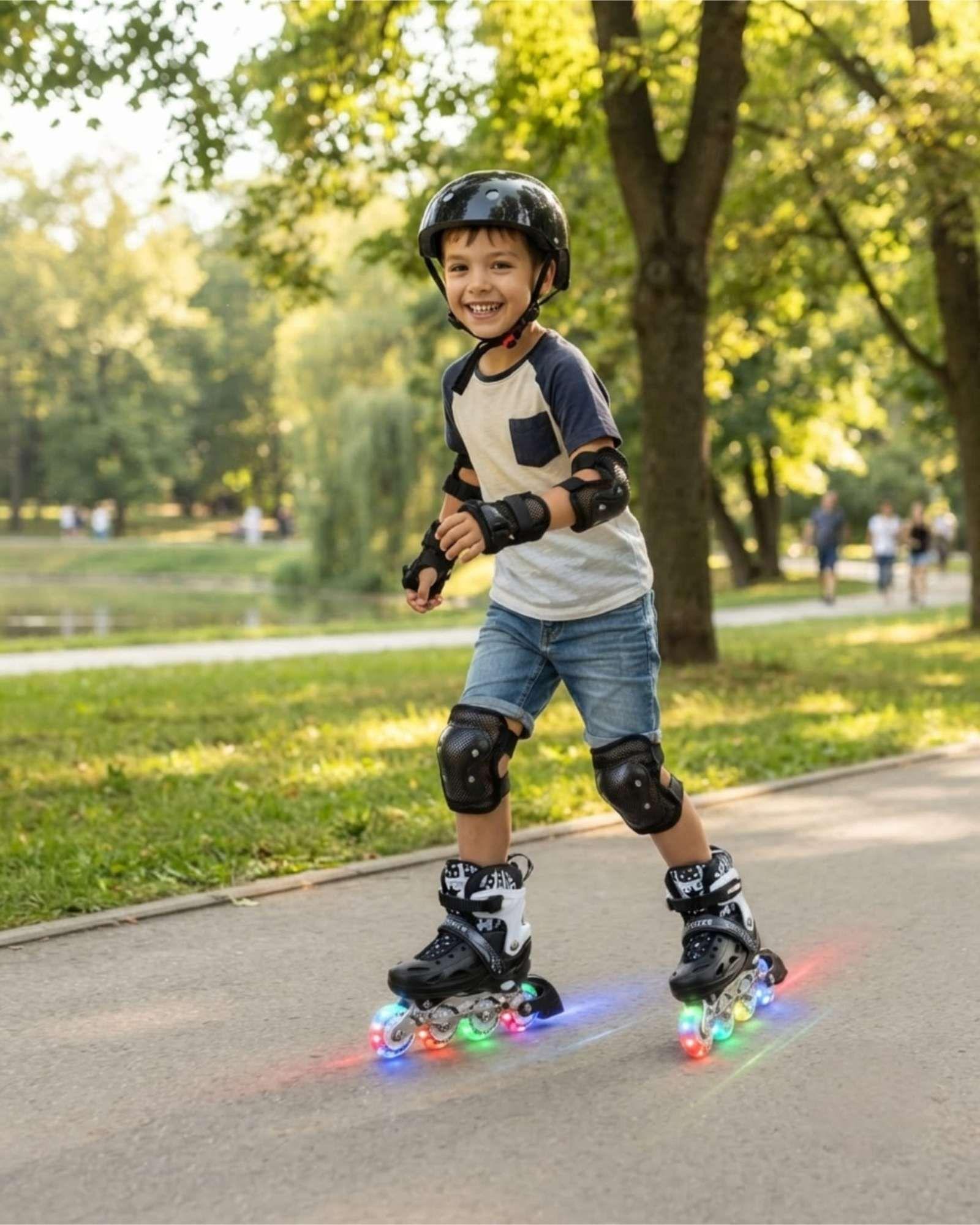 Patines Roller En Linea Con Luces Led Mas Casco Y Protecciones Talla M m1-4
