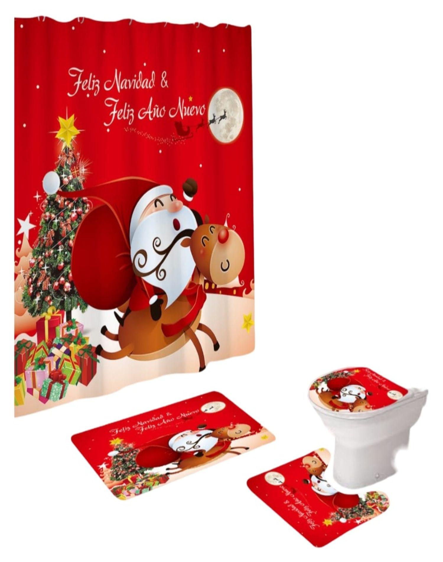 Set Navidad 4 Piezas Decoración Baño Festiva 29o1-0