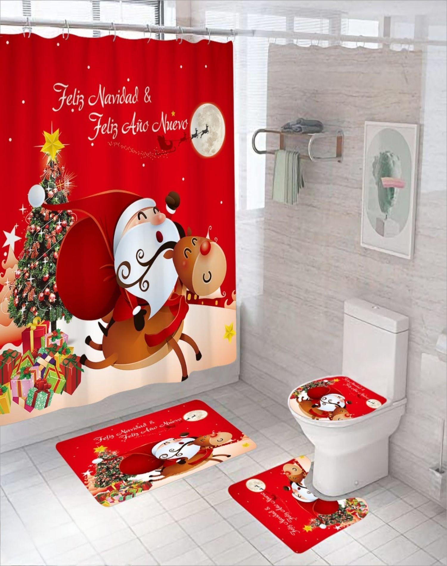 Set Navidad 4 Piezas Decoración Baño Festiva 29o1-2