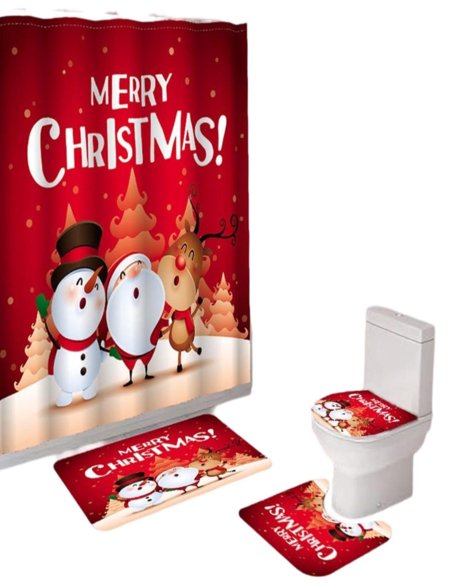 Set Navidad 4 Piezas Decoración Baño Festiva 29o1-0