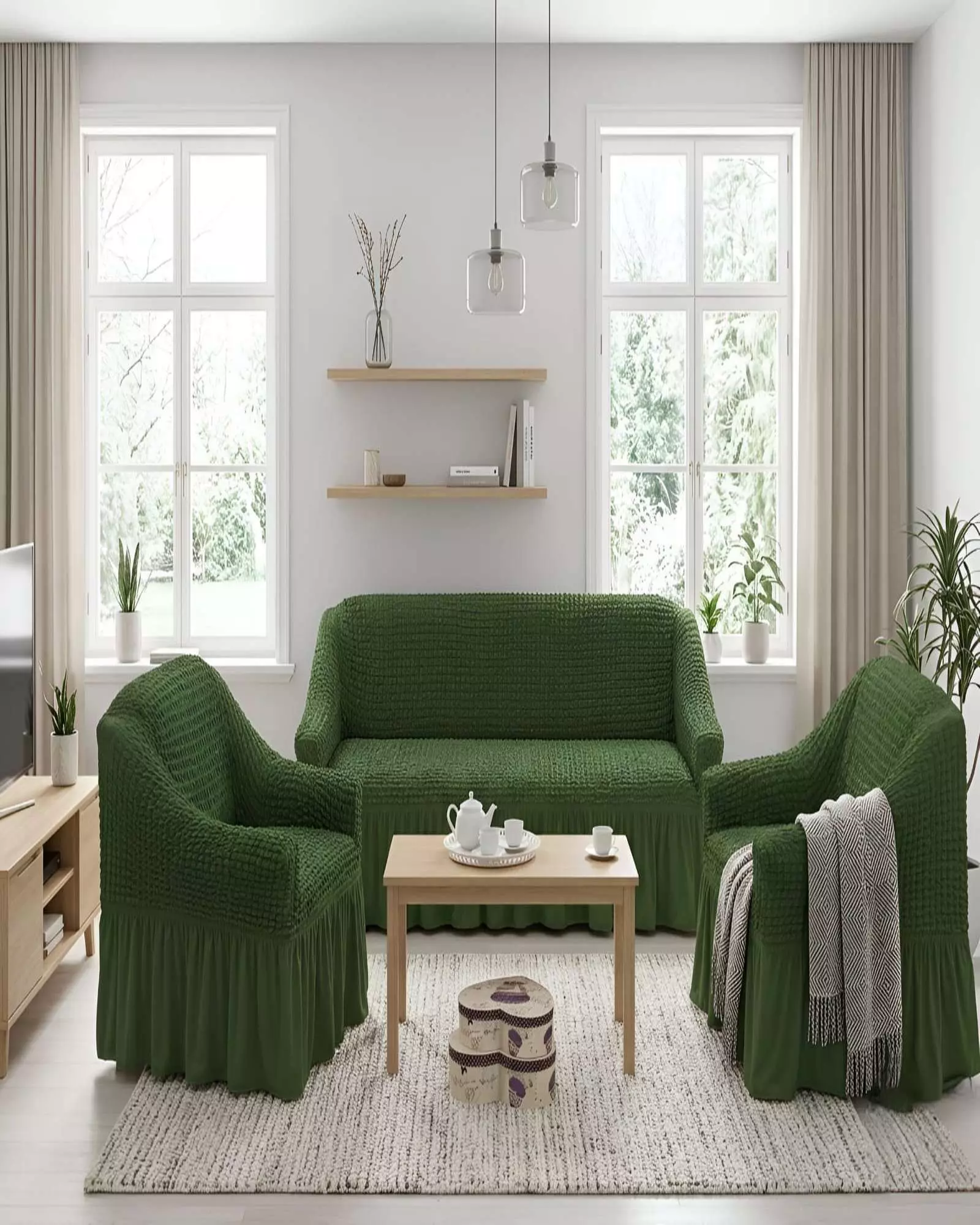 Juego Fundas Sillon Elastica 3+1+1 Nido Abeja Con Faldon A10-0
