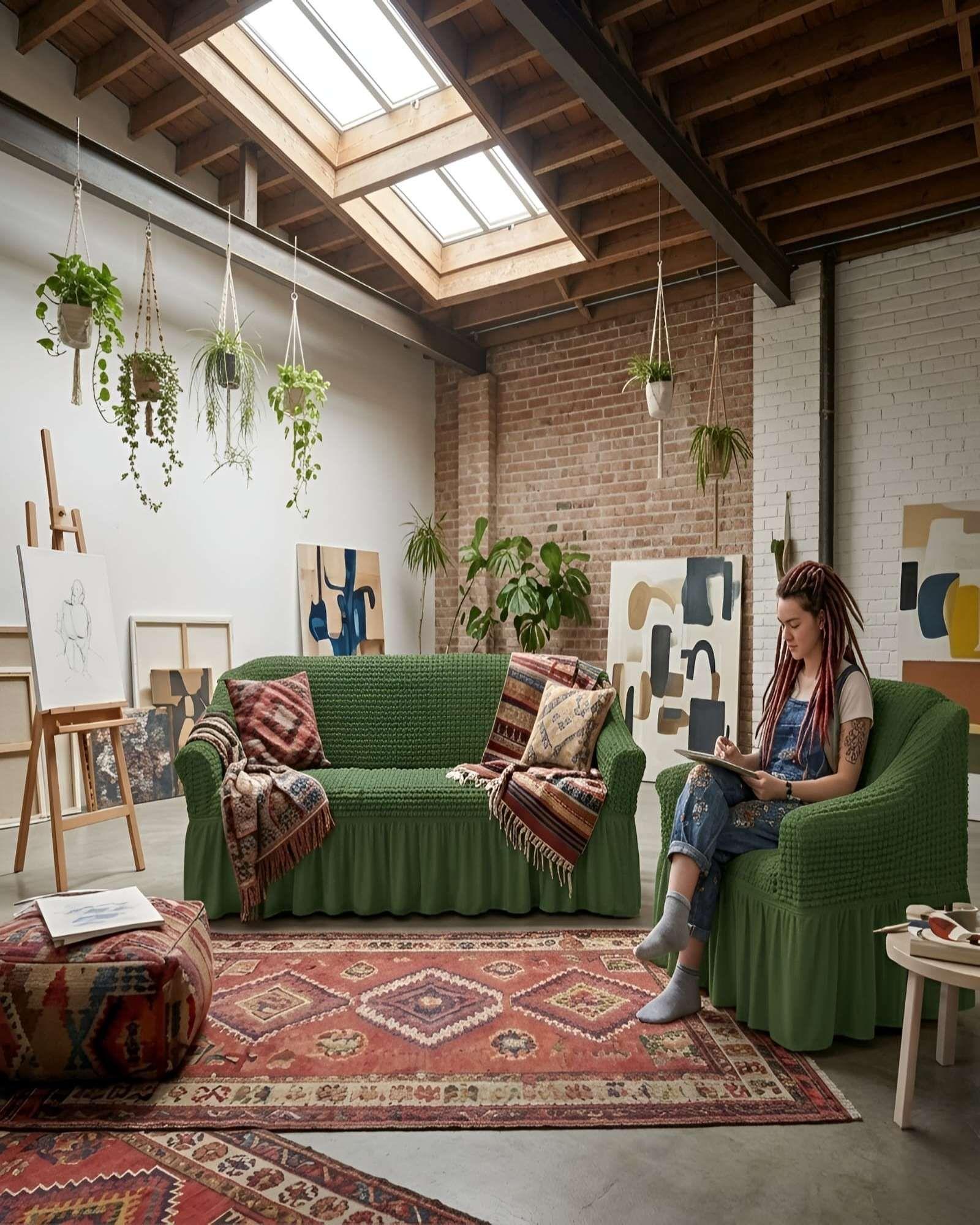 Juego Fundas Sillon Elastica 3+1+1 Nido Abeja Con Faldon A10-2
