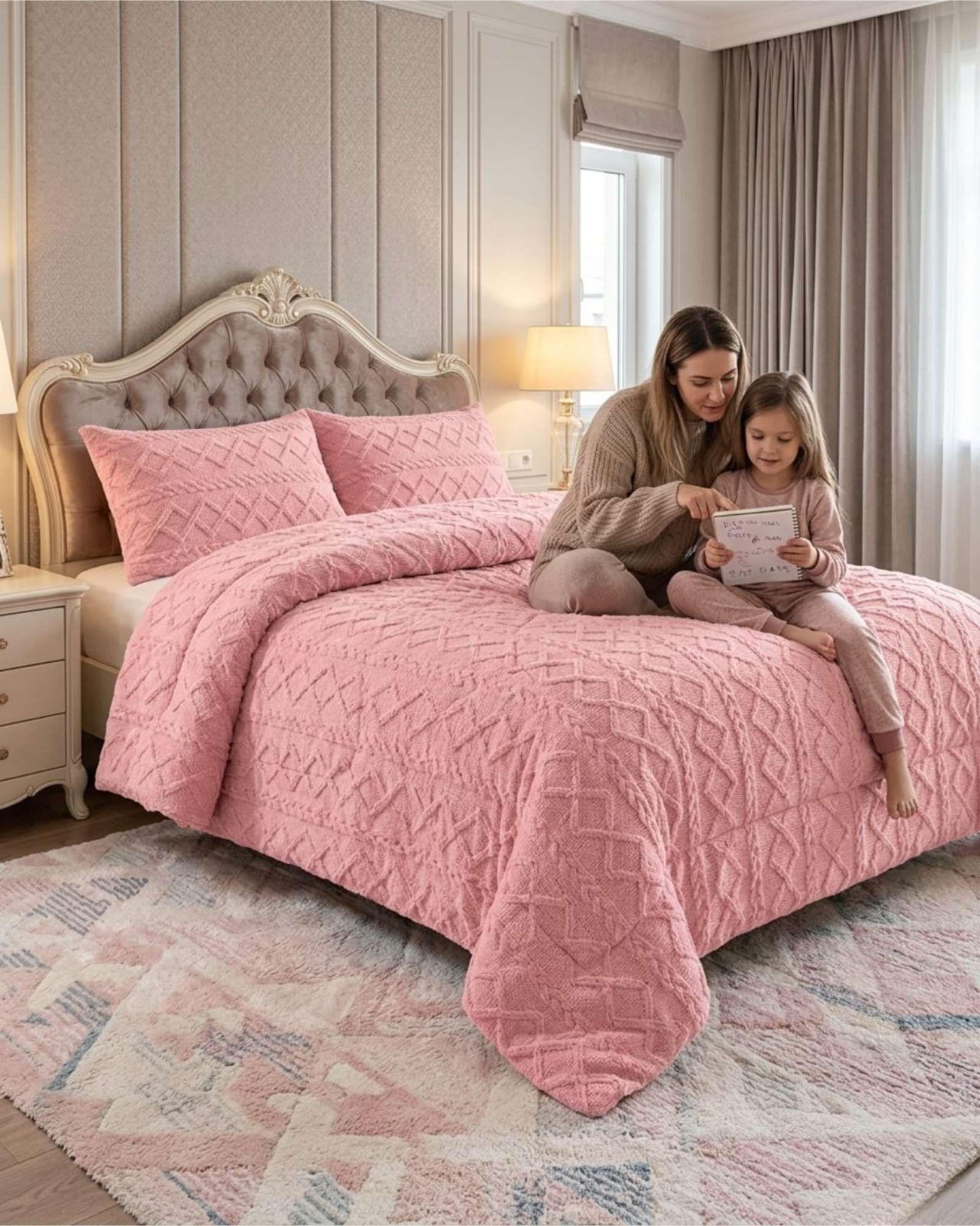 Plumón Térmico Trenzas de Terciopelo king rosa-4