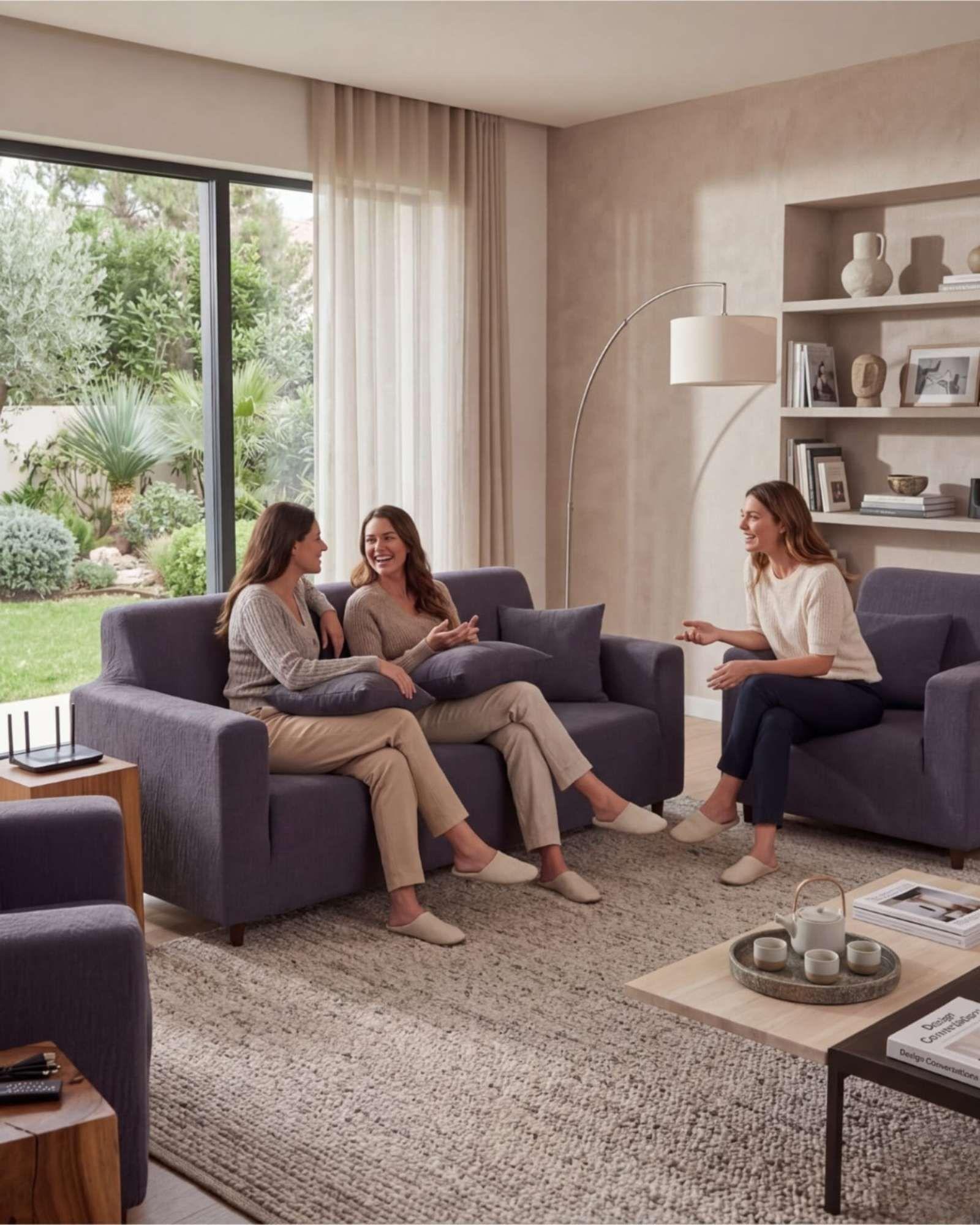 Juego de Fundas para Sillones 3+1+1 Diseño Hojas Elásticas y Lavables A1-3