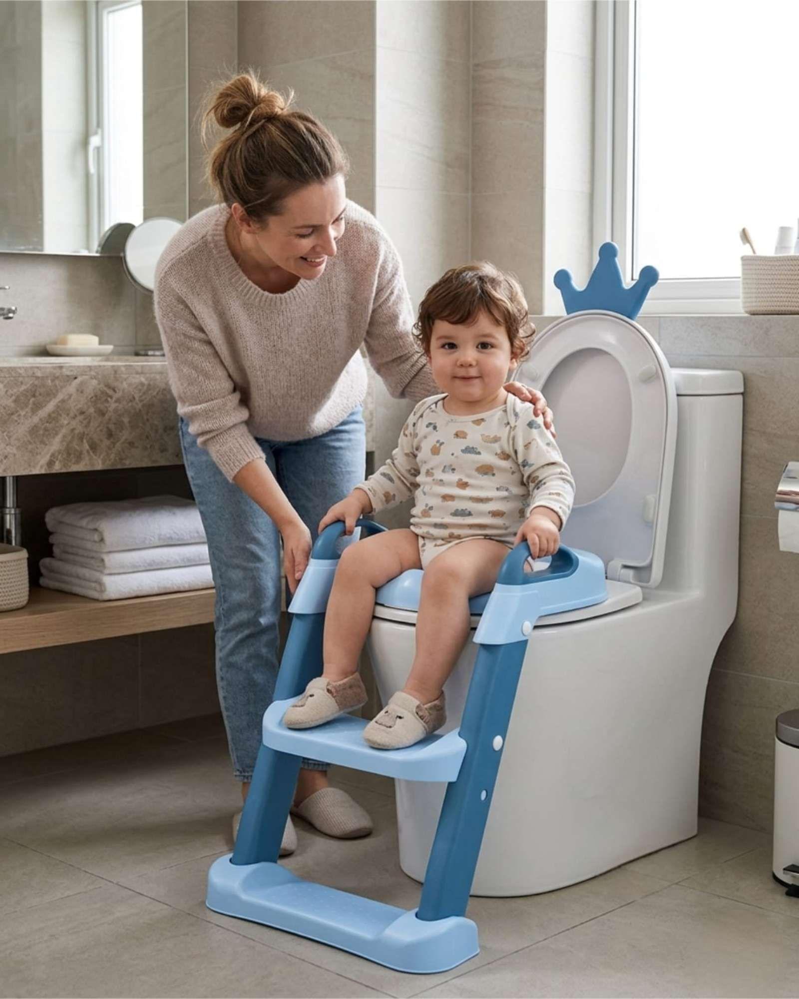 Adaptador Asiento Baño Infantil Con Escalera Corona Azul-1