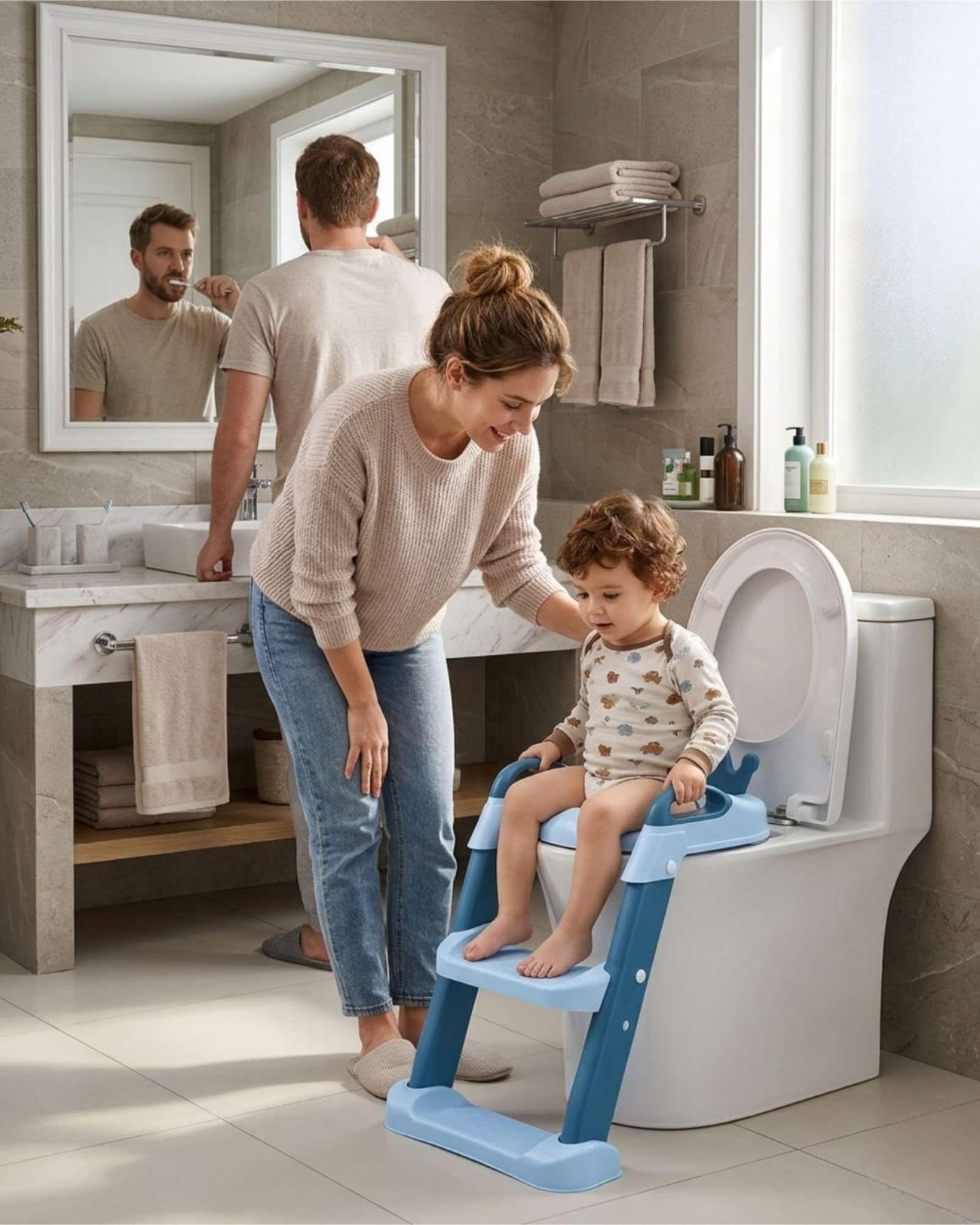 Adaptador Asiento Baño Infantil Con Escalera Corona Azul-2