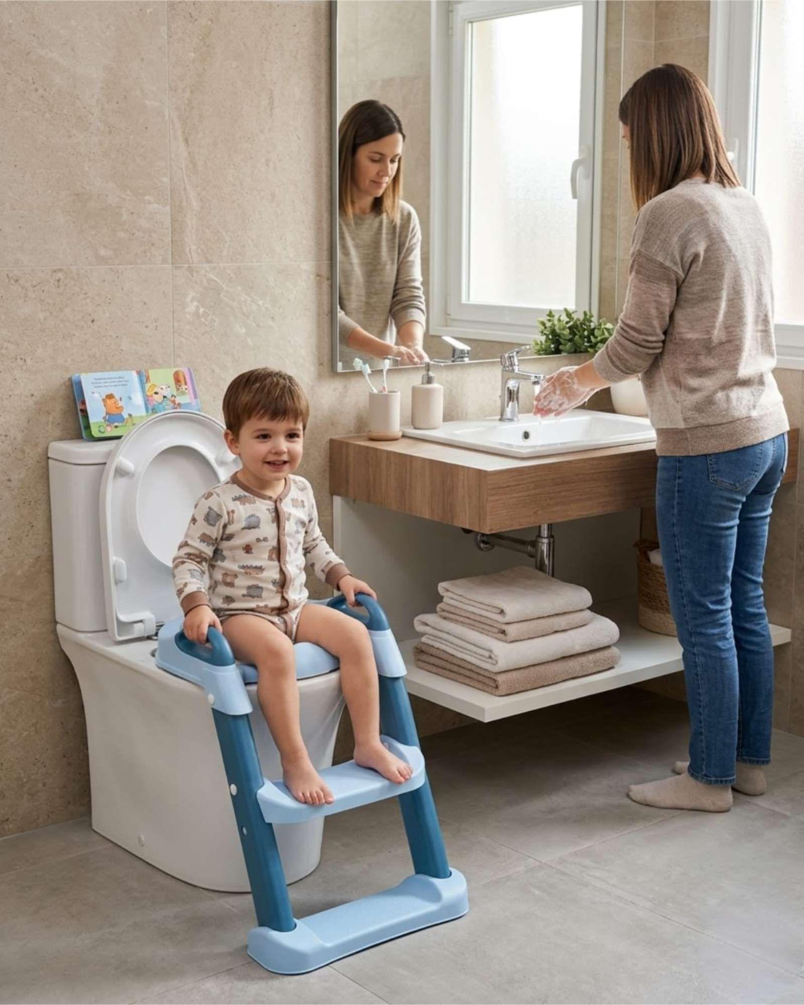 Adaptador Asiento Baño Infantil Con Escalera Corona Azul-3