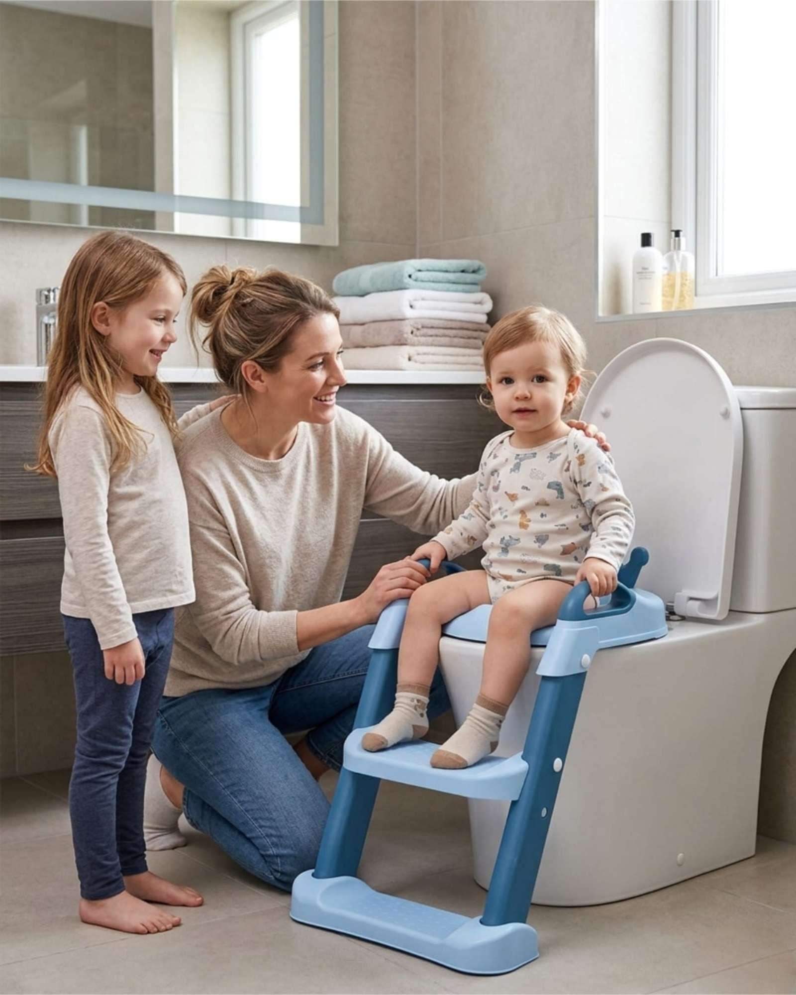 Adaptador Asiento Baño Infantil Con Escalera Corona Azul-4
