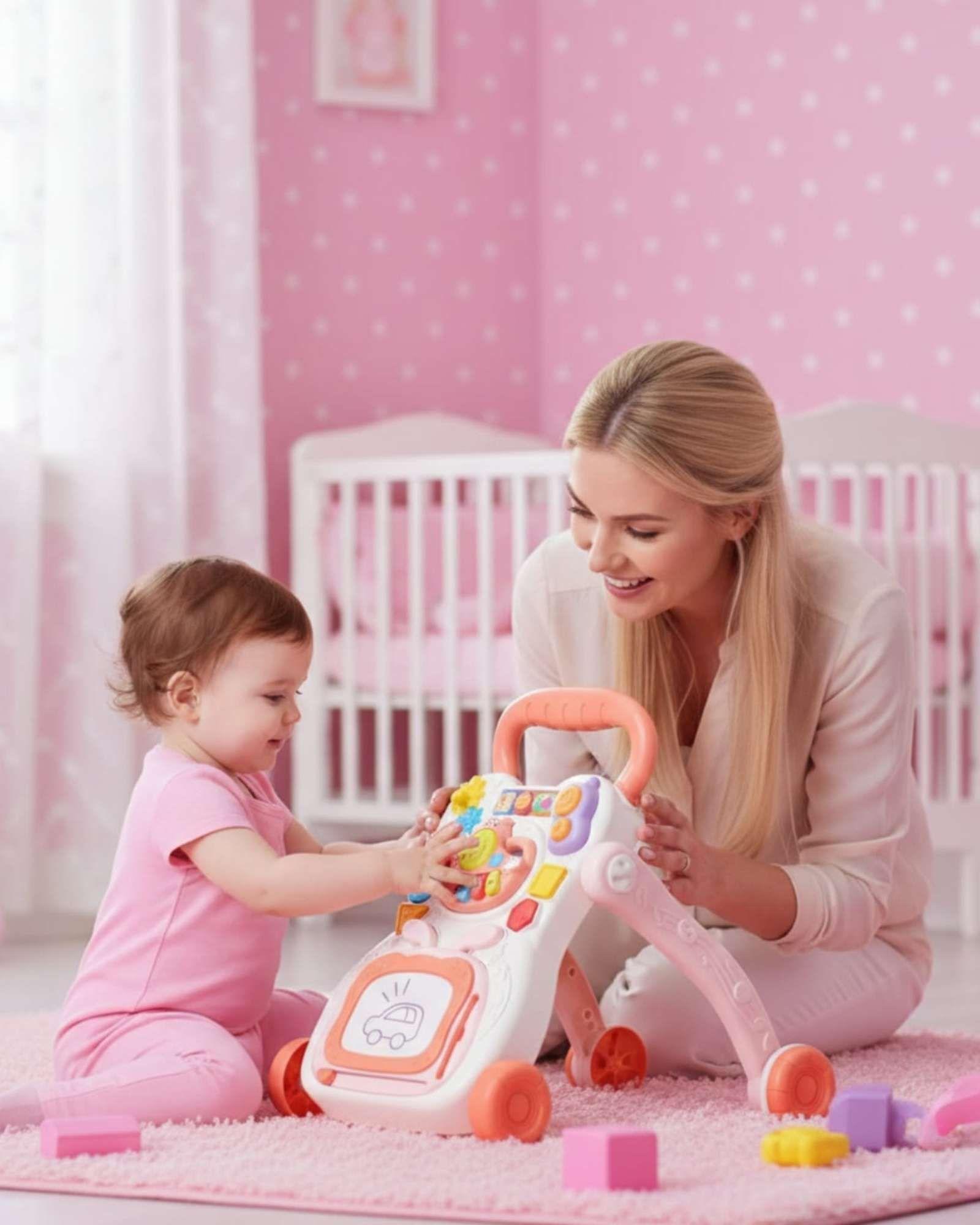 Caminador andador musical interactivo para bebes rosado-3