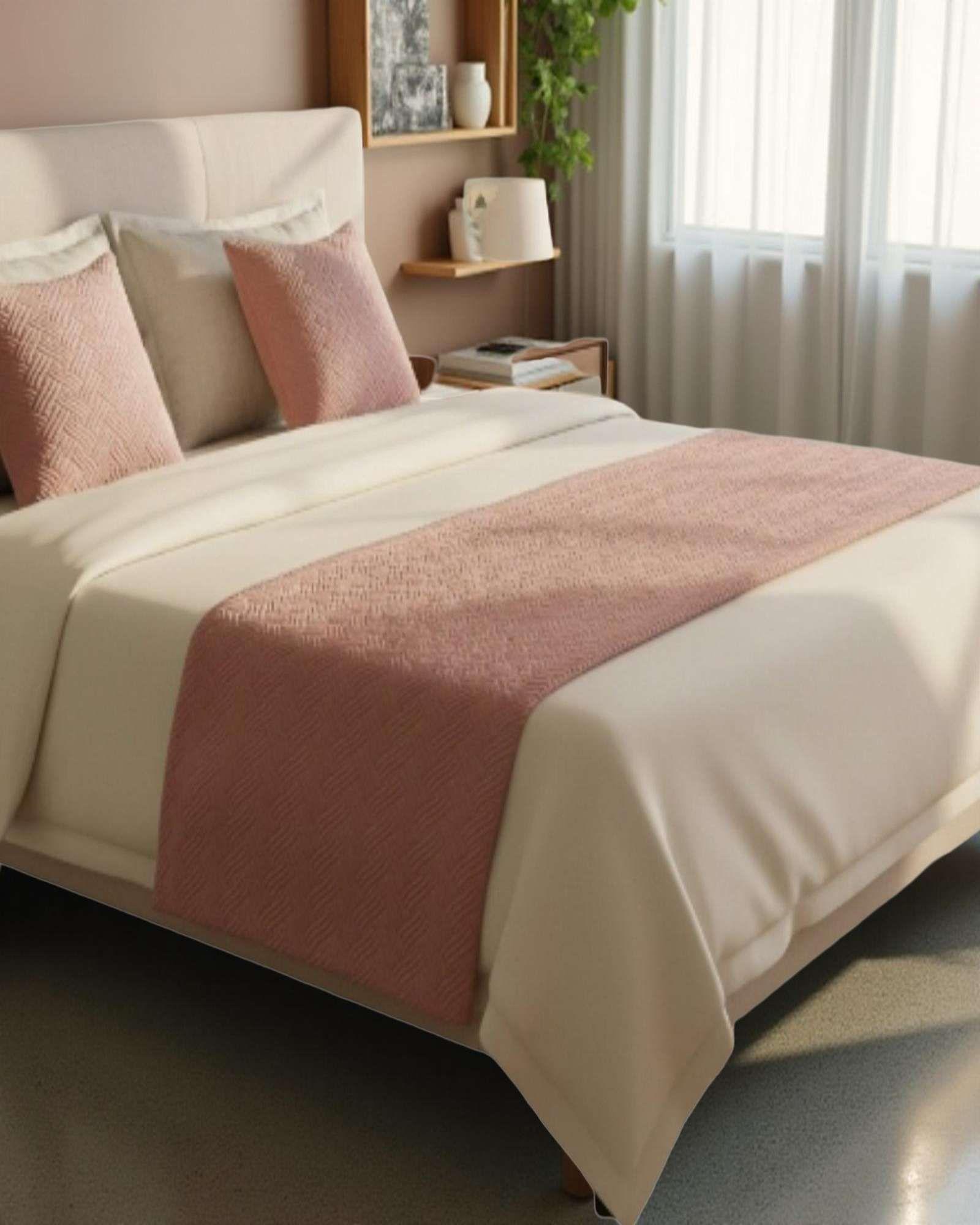 Set de Pieceras Plush + Fundas de Cojin 45×45 rosado-3