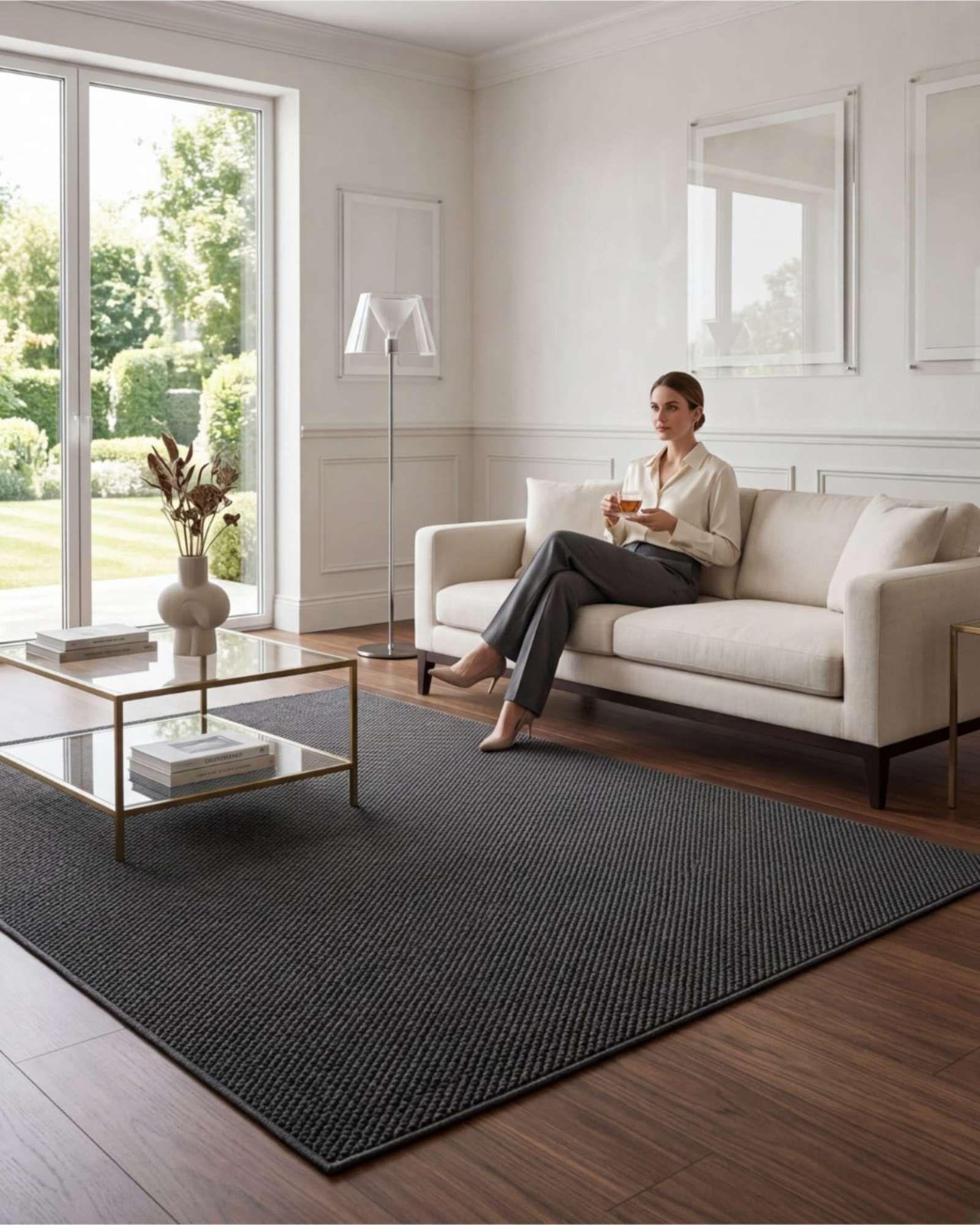 Alfombra Resistente Tejida cuadrada modelo Piña 200X240 negro-0