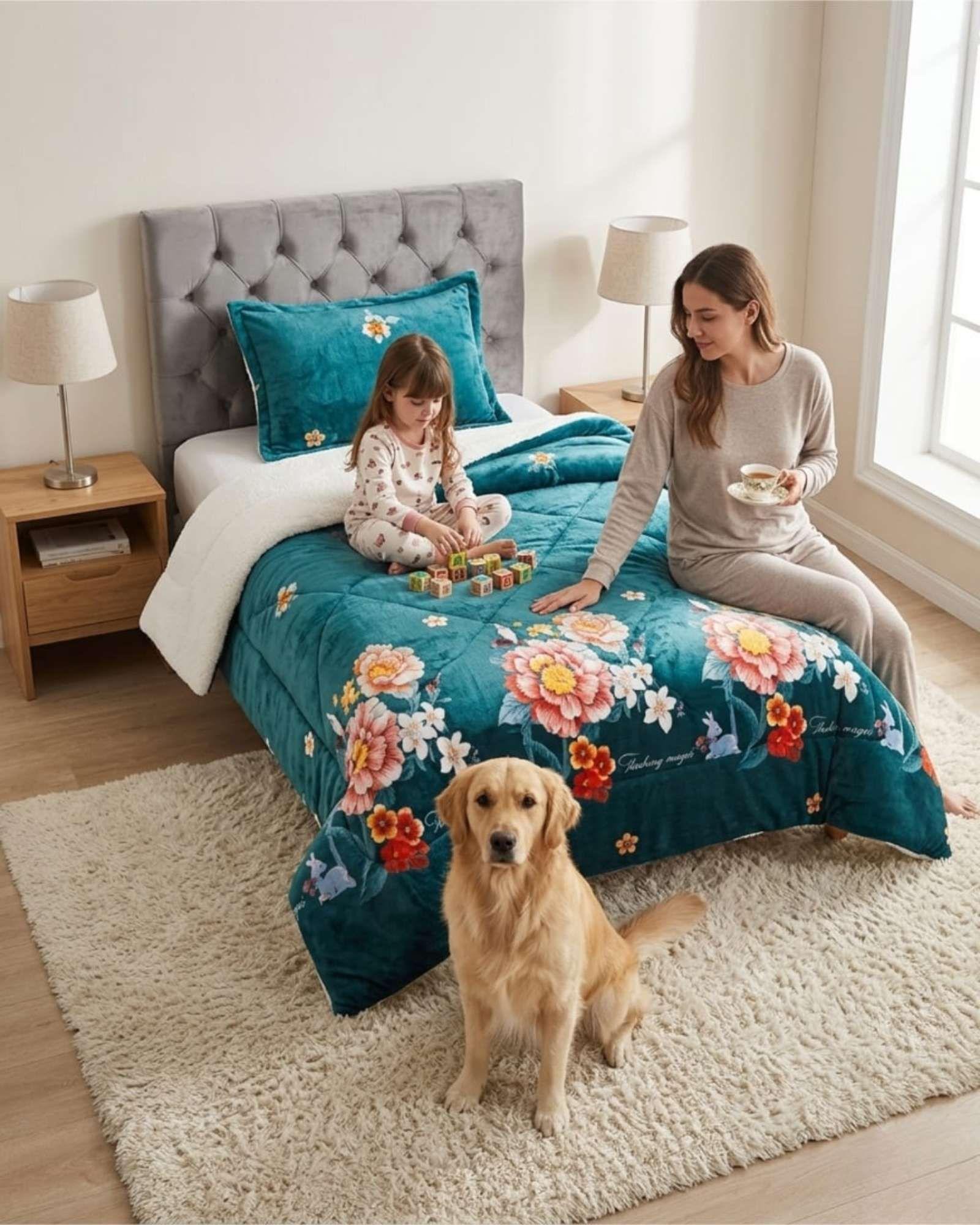 Cubrecama Plush con Chiporro Plaza y Media Diseño Premium C8-2