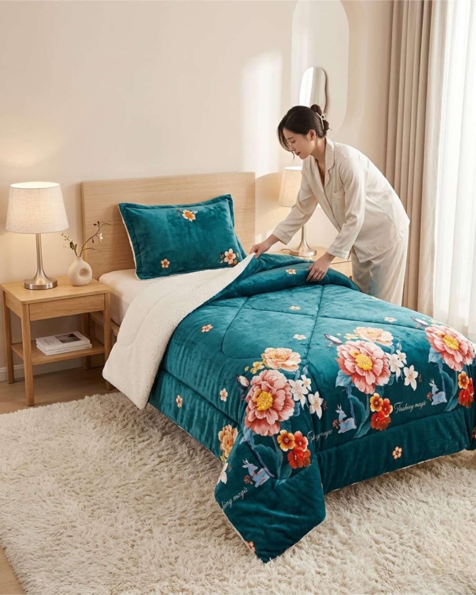 Cubrecama Plush con Chiporro Plaza y Media Diseño Premium C8-3