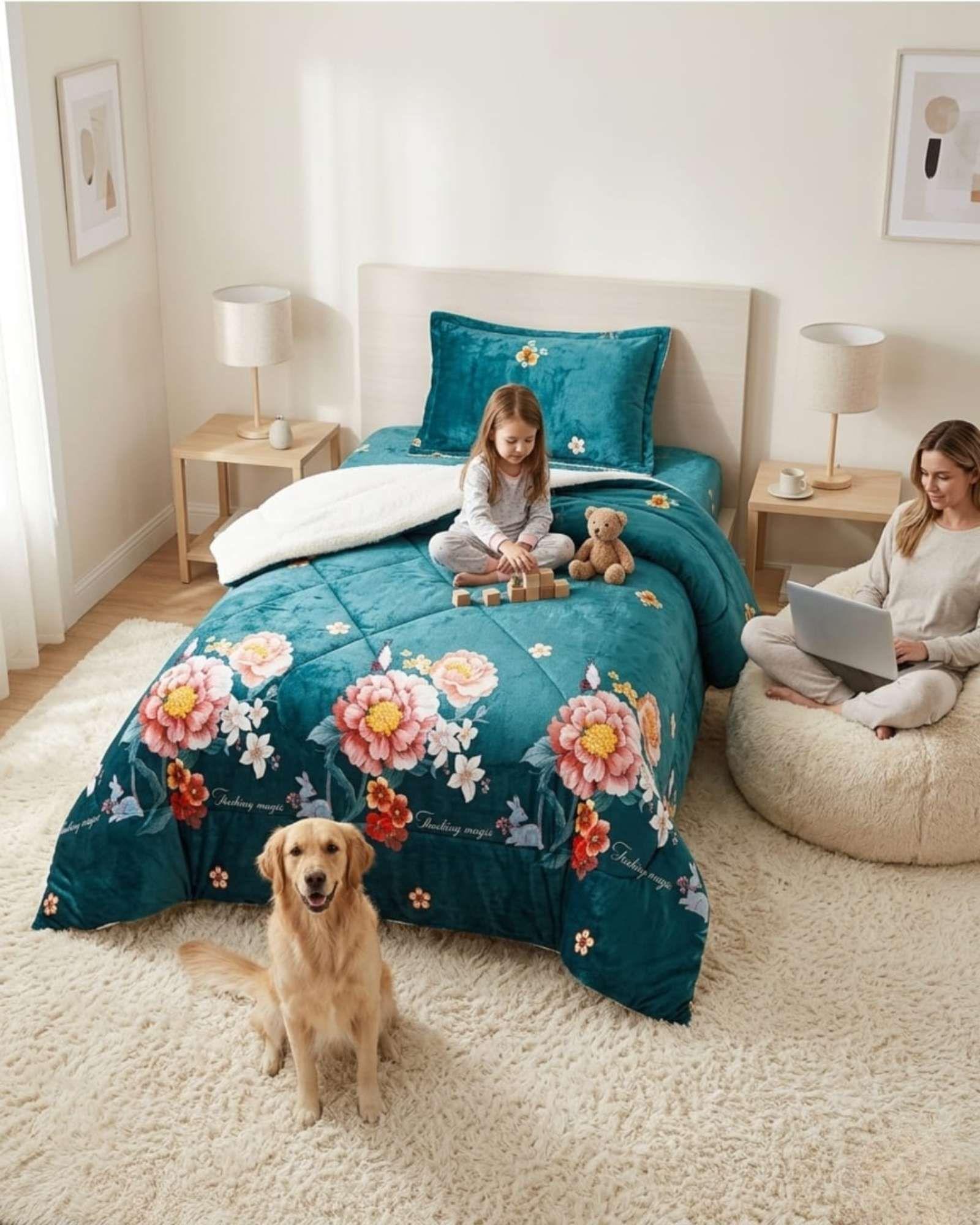 Cubrecama Plush con Chiporro Plaza y Media Diseño Premium C8-4