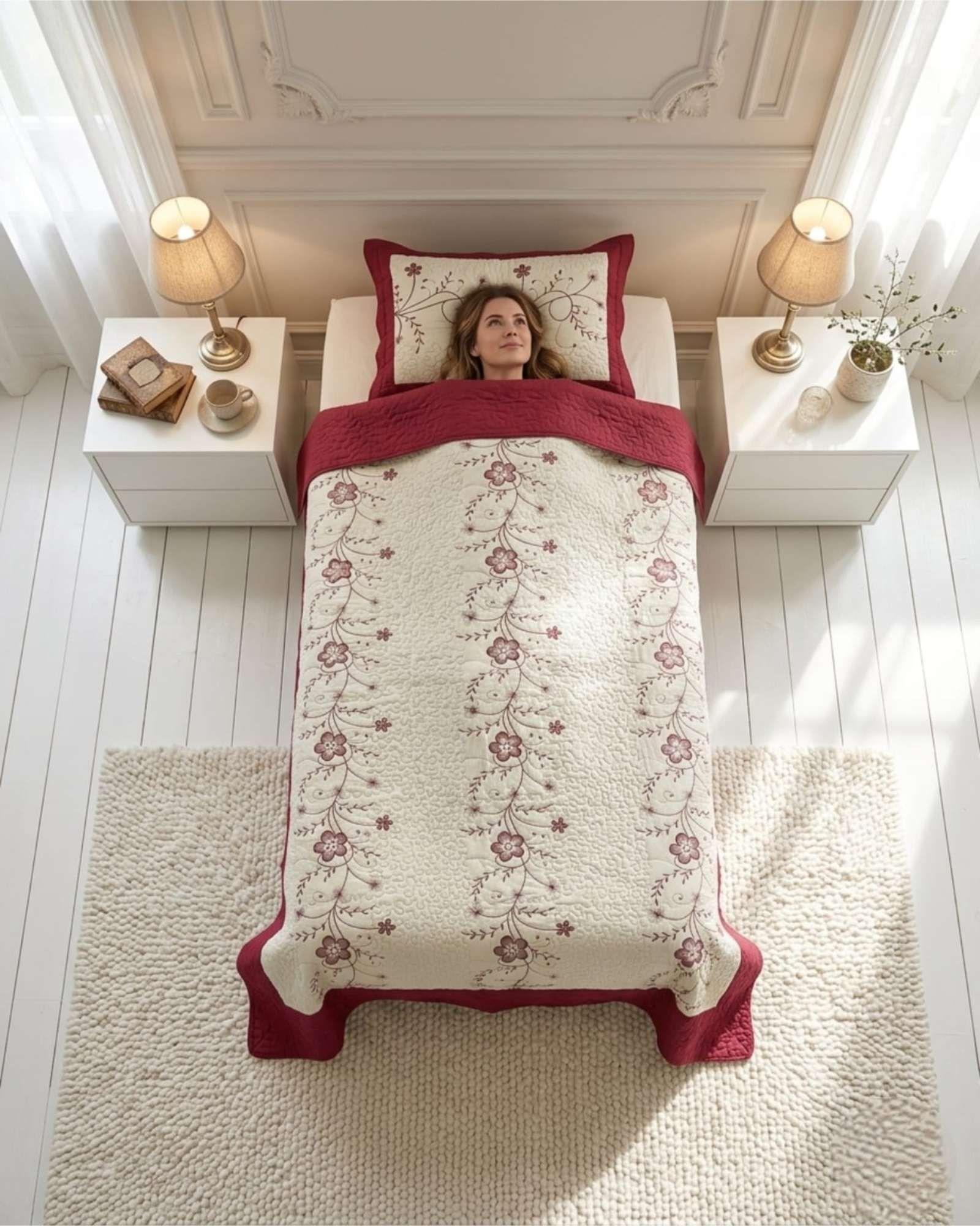 Cubrecama Quilt Verano Plaza y Media Bordado Floral Set Colcha Delgado a8-0