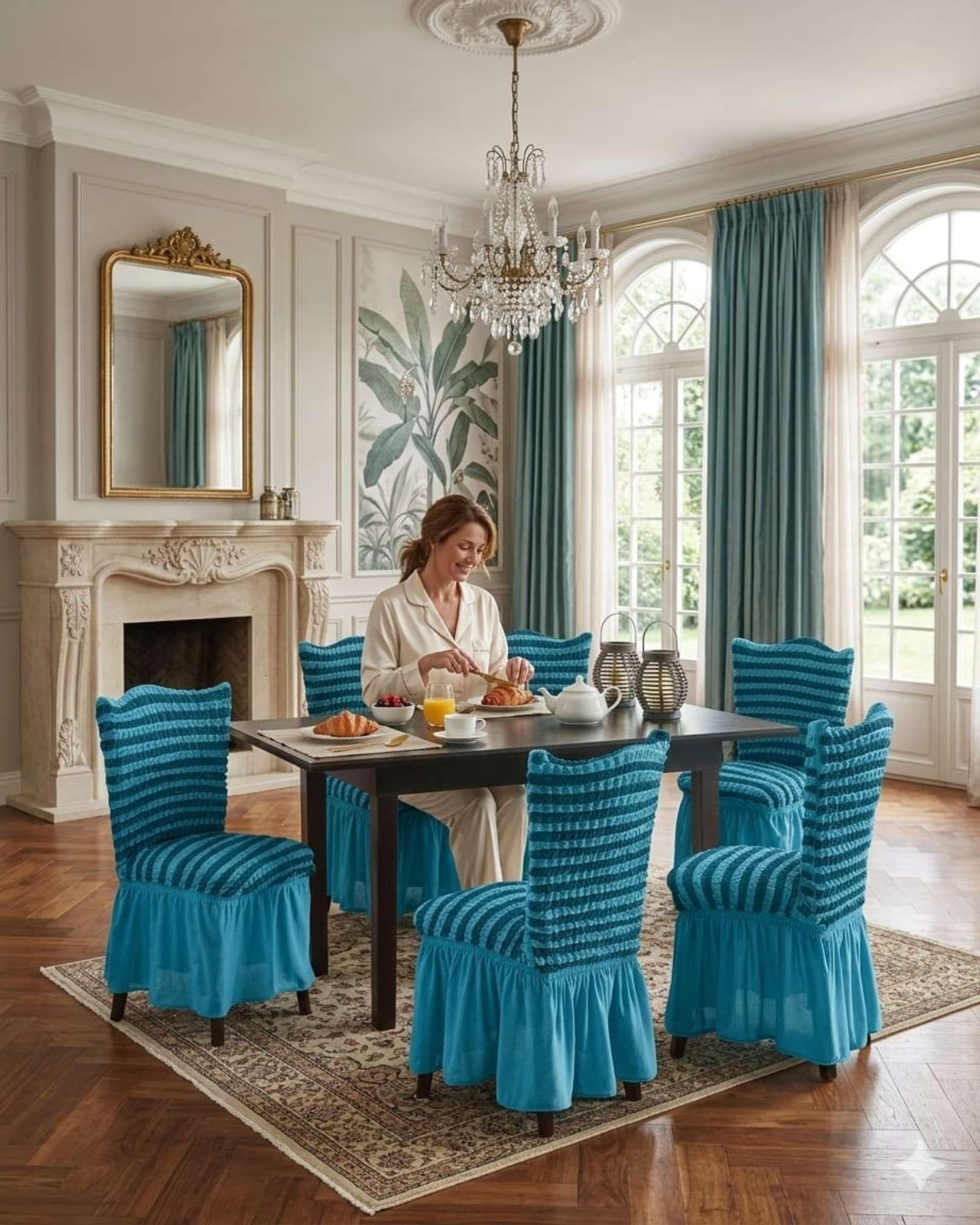 JUEGO DE 6 FUNDAS PARA SILLAS DISEÑO TURKA DE LINEAS M5-2