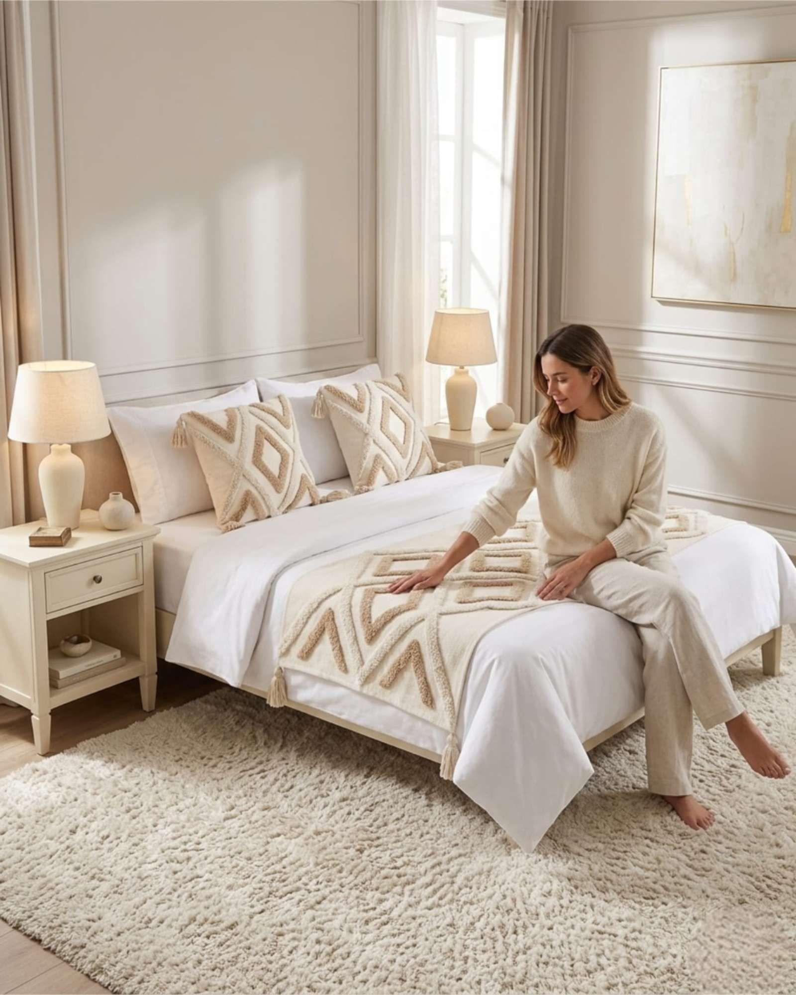 Piecera De Cama Boho Con Dos Fundas Cojin Bordado PF1-0