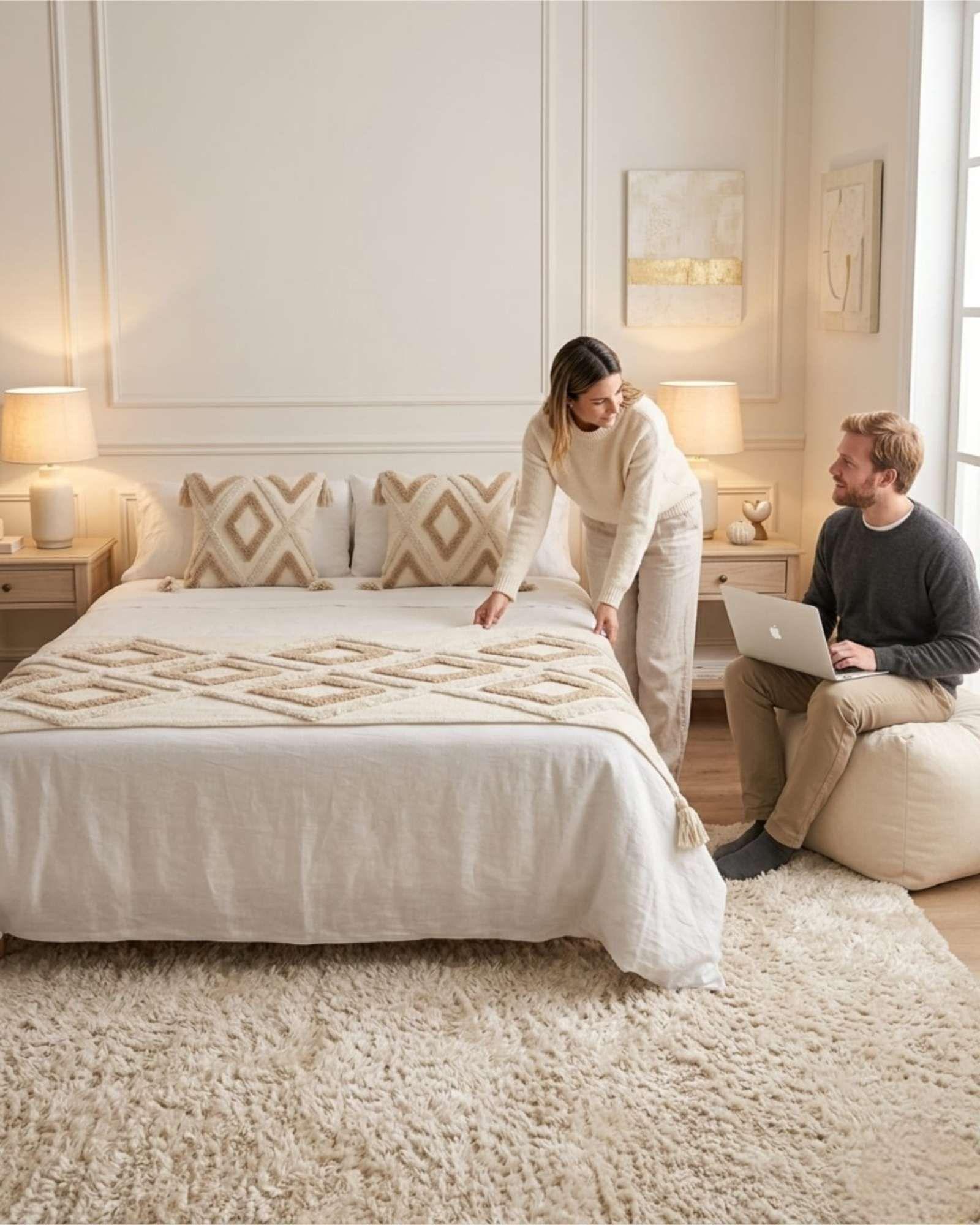 Piecera De Cama Boho Con Dos Fundas Cojin Bordado PF1-2