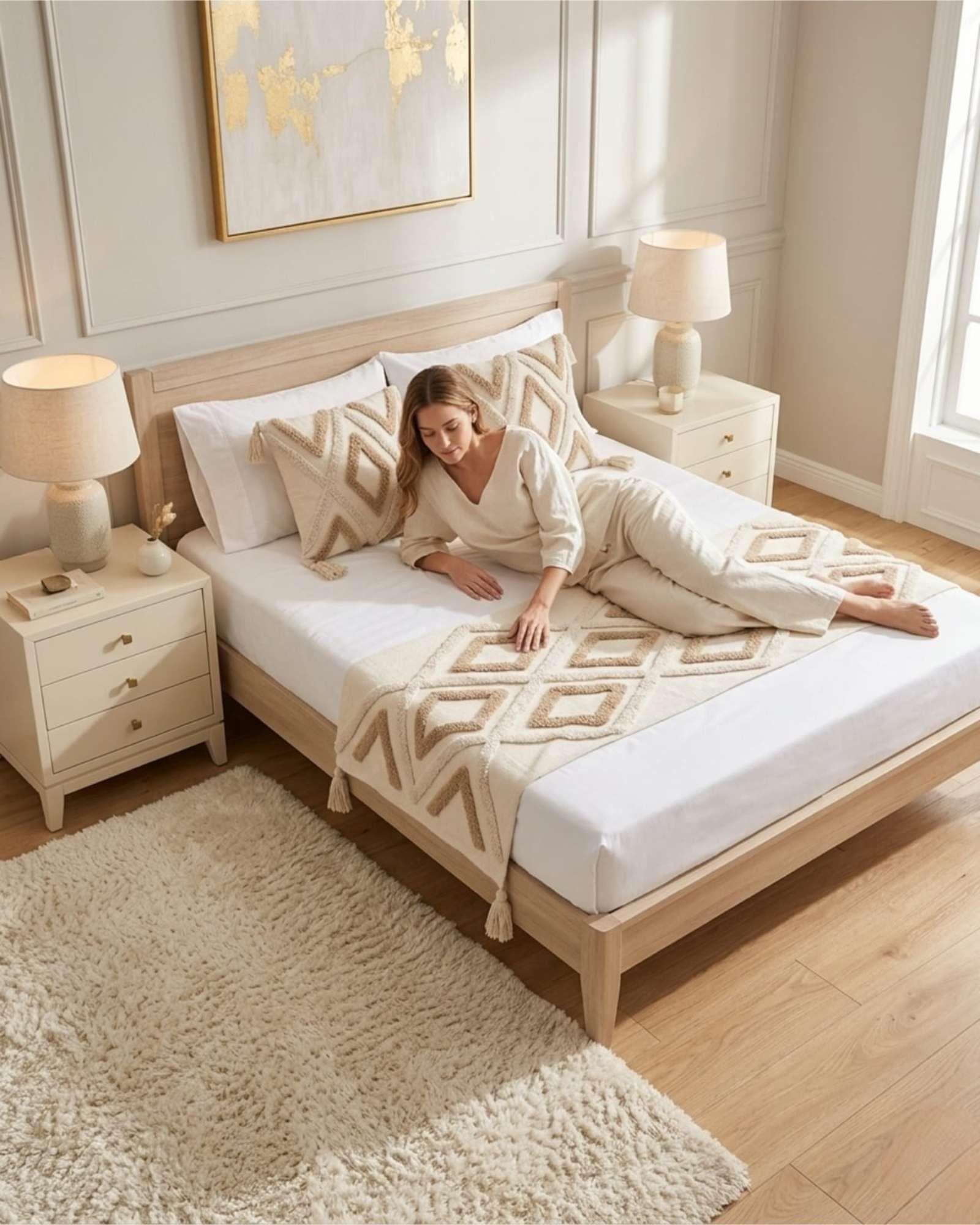 Piecera De Cama Boho Con Dos Fundas Cojin Bordado PF1-4