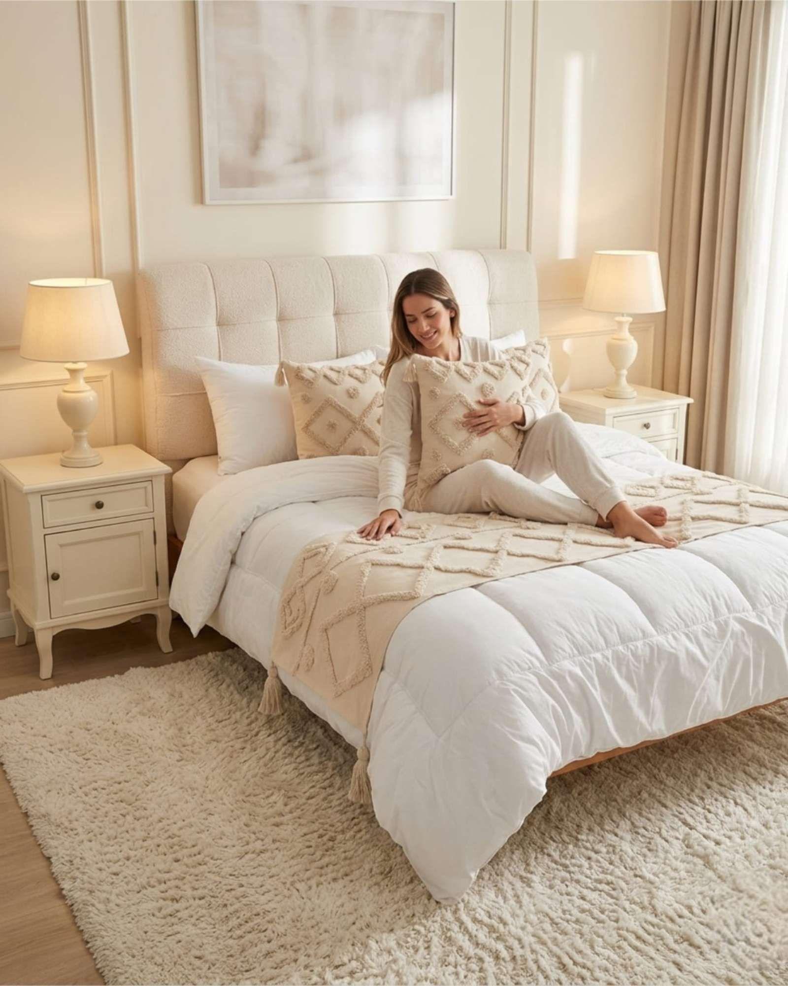 Piecera De Cama Boho Con Dos Fundas Cojin Bordado PF8-1