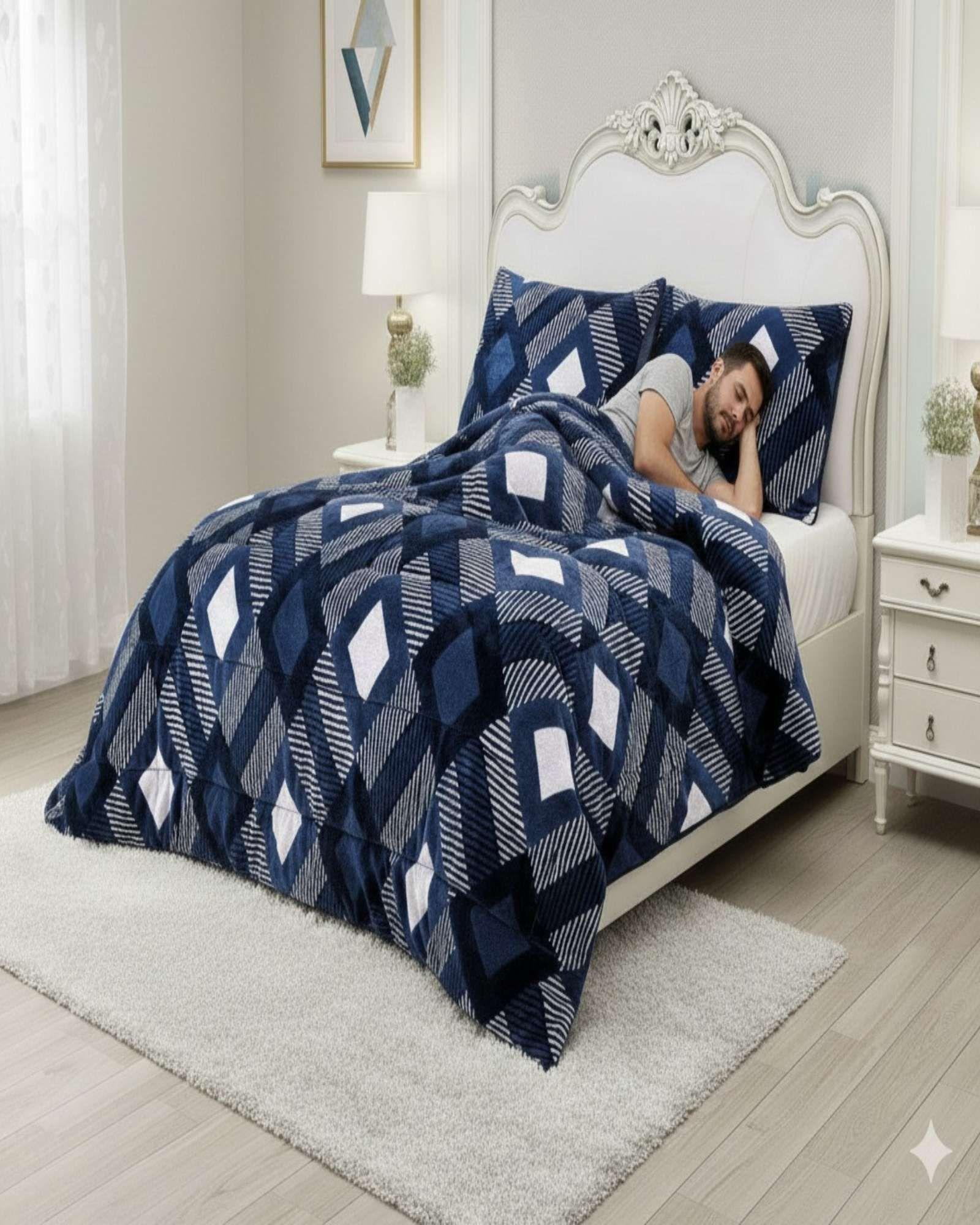 Cubrecama Plush con  Chiporro de Invierno 2 Plazas azul-4