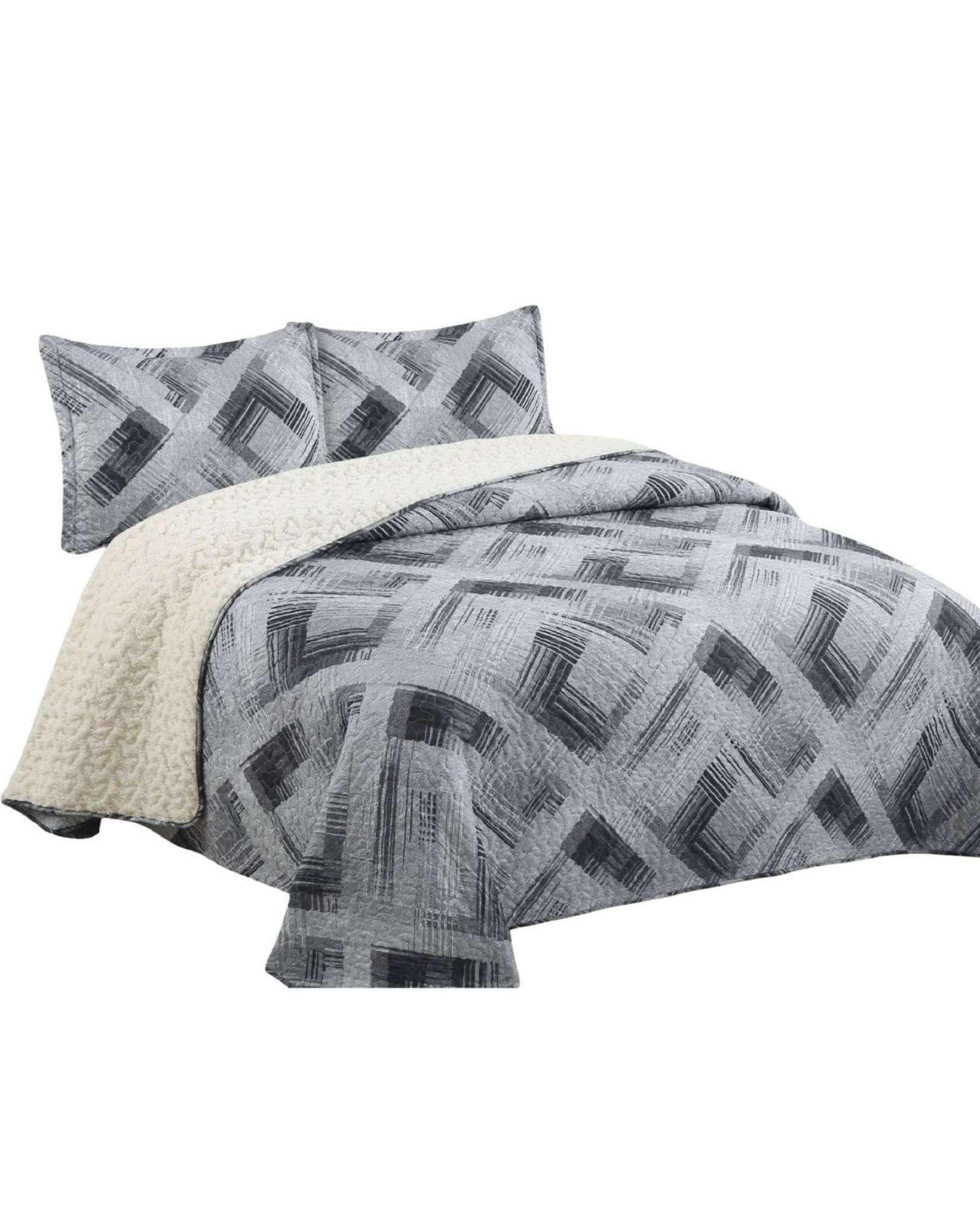 Cubrecama Quilt con sherpa plaza y media gris 180 x 230 cm J2-2