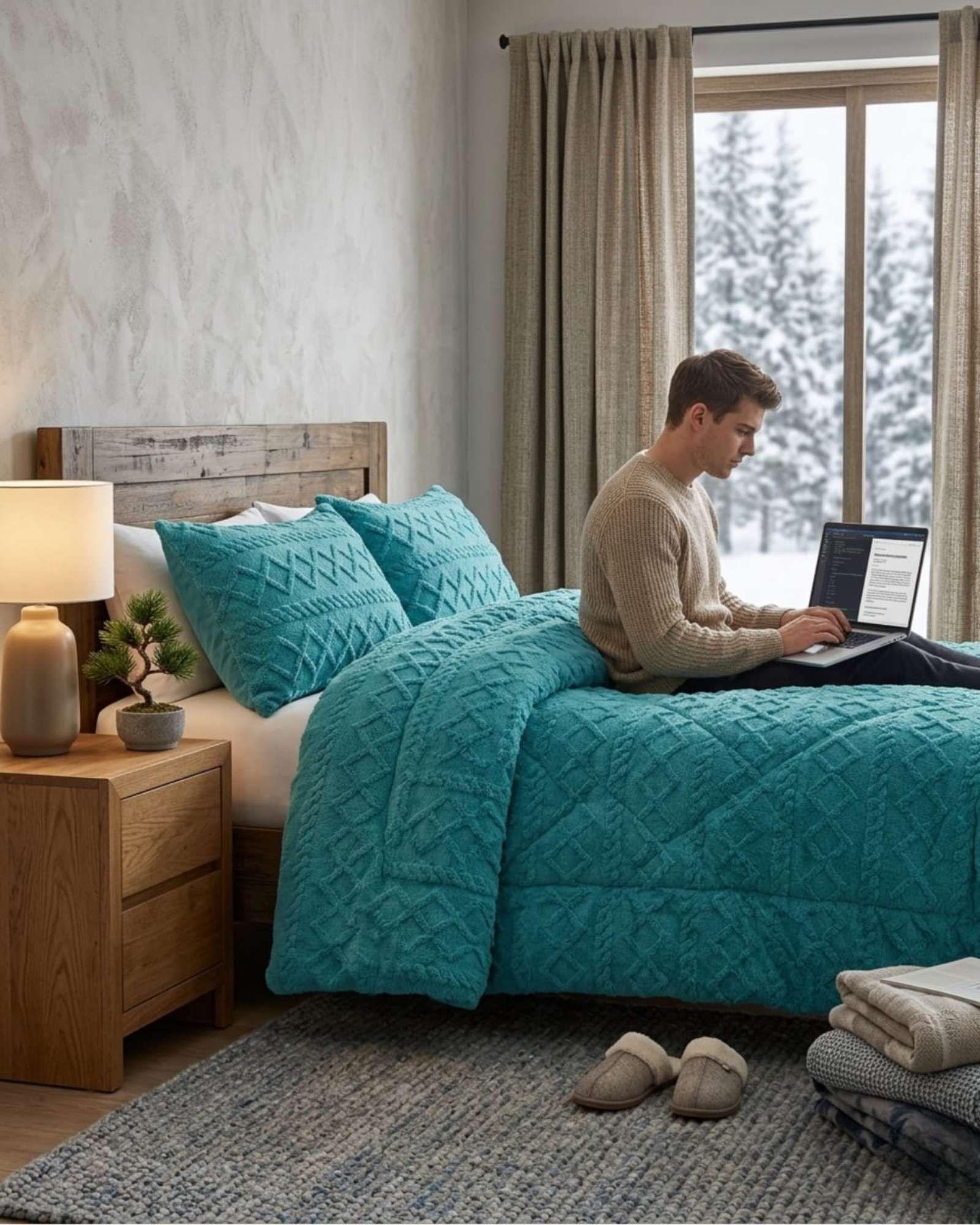 Plumón Térmico Trenzas de Terciopelo 2 plazas color verde-3