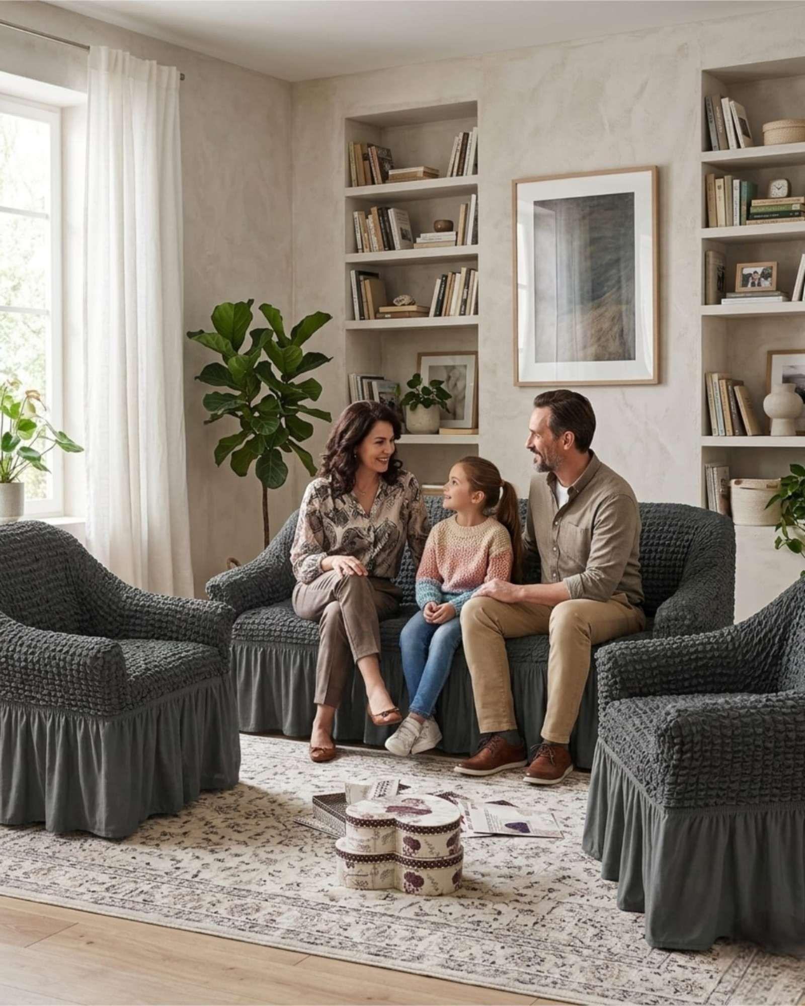 Juego de Fundas Cubre Sillon Turcas 3-1-1 con Textura de Burbuja m13-2