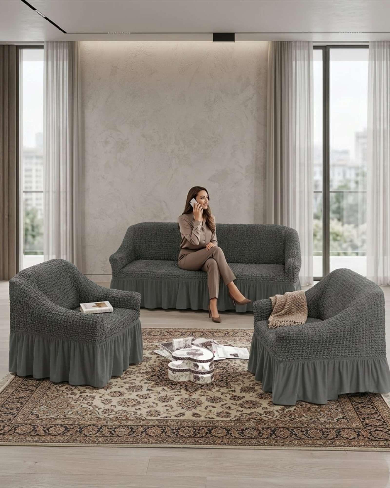 Juego de Fundas Cubre Sillon Turcas 3-1-1 con Textura de Burbuja m13-3