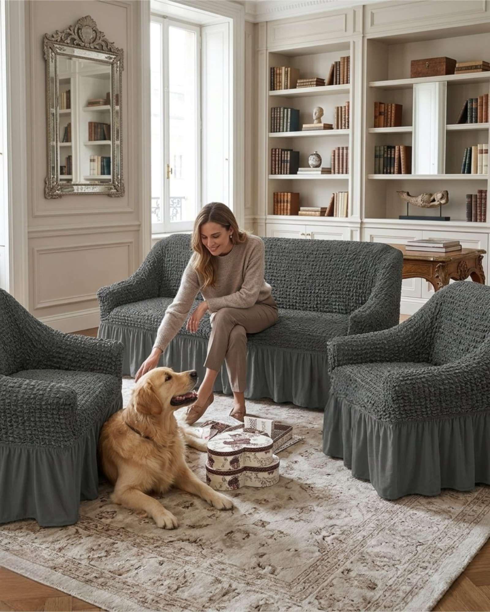 Juego de Fundas Cubre Sillon Turcas 3-1-1 con Textura de Burbuja m13-4