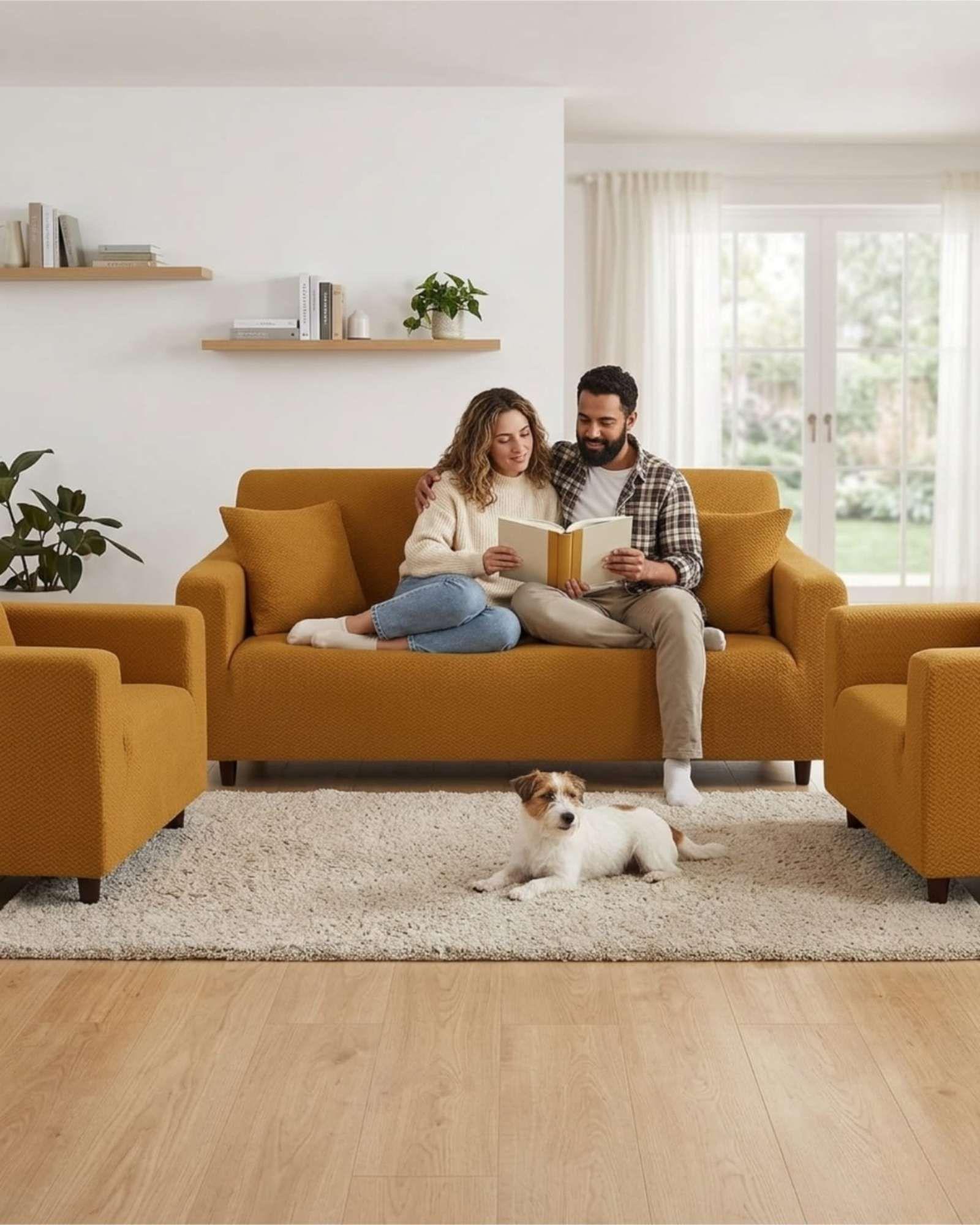 Pack Fundas Elásticas 3+1+1 para Sofá Tipo T - Tela Spandex Texturizada 04-2