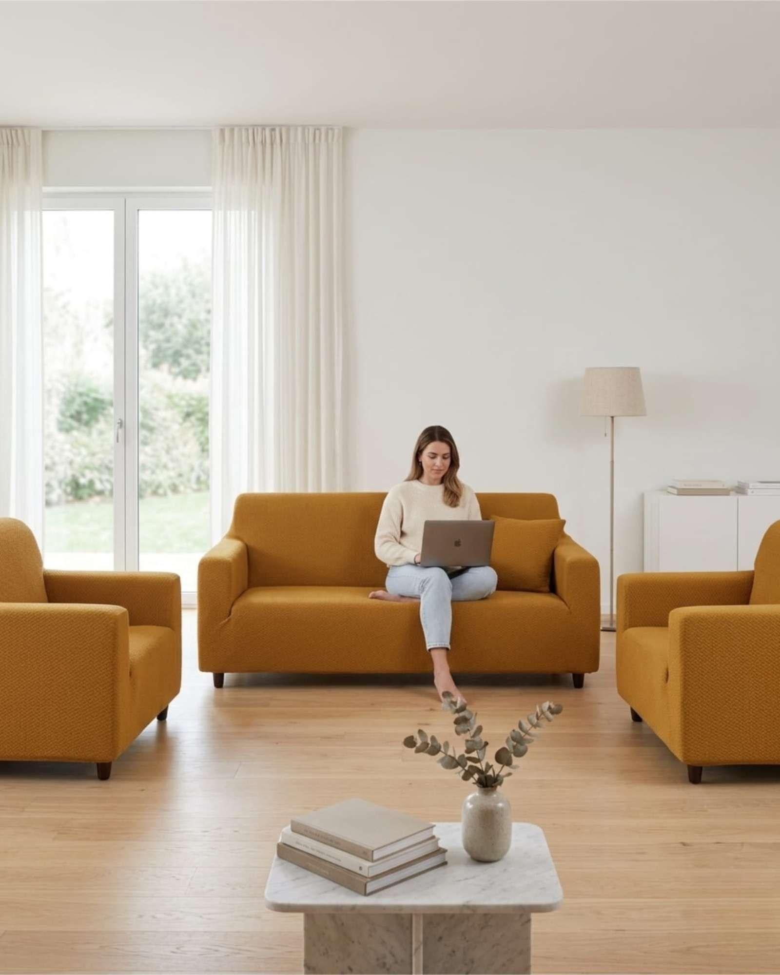 Pack Fundas Elásticas 3+1+1 para Sofá Tipo T - Tela Spandex Texturizada 04-4