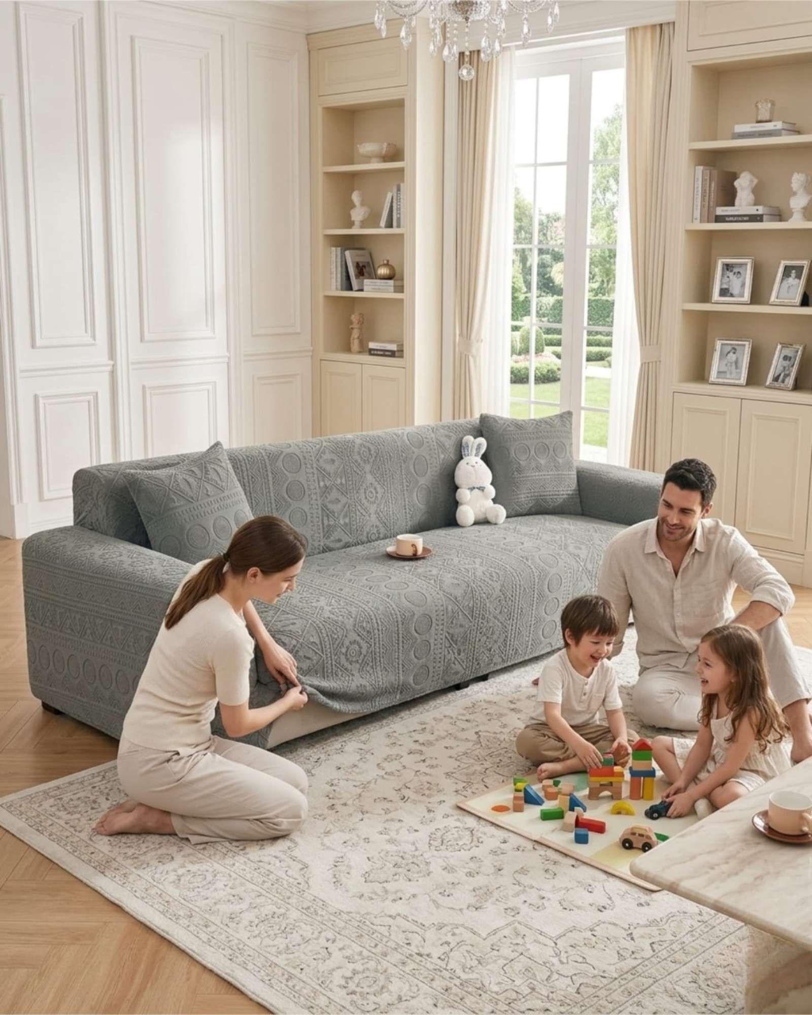 Funda De Sofa 4 Cuerpos Tela Polar Elastico Suave m1-3
