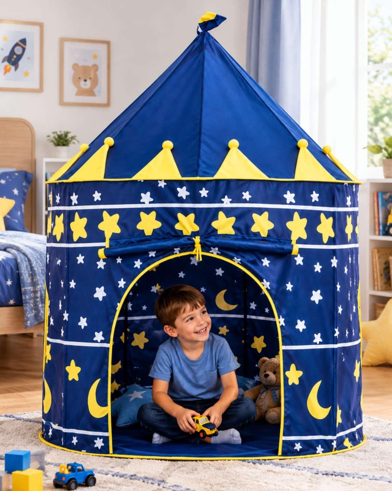 Carpa Infantil Castillo Azul con Estrellas y Lunas-1
