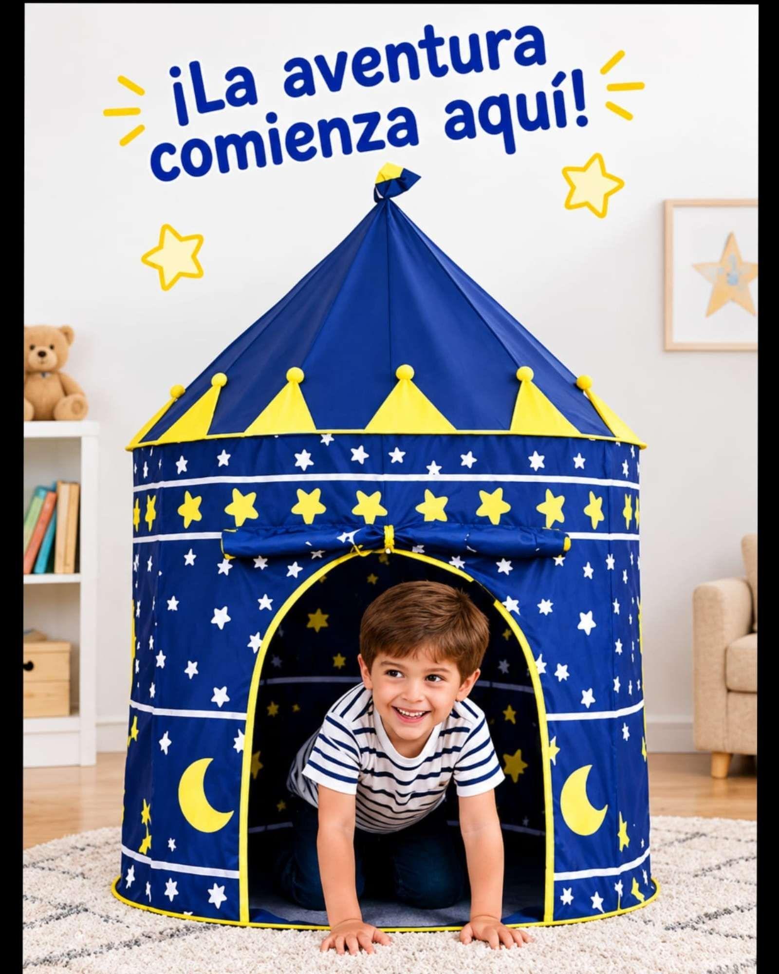Carpa Infantil Castillo Azul con Estrellas y Lunas-2