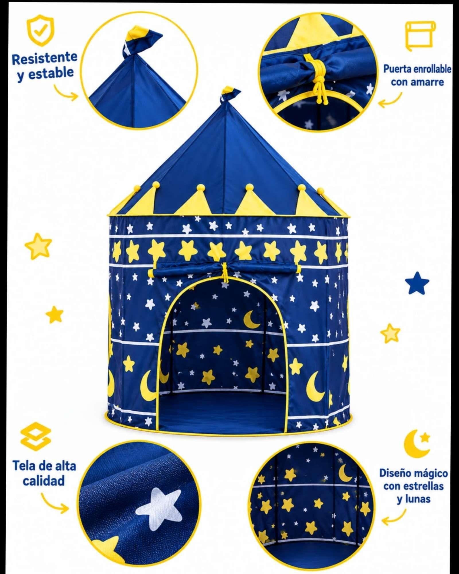 Carpa Infantil Castillo Azul con Estrellas y Lunas-3