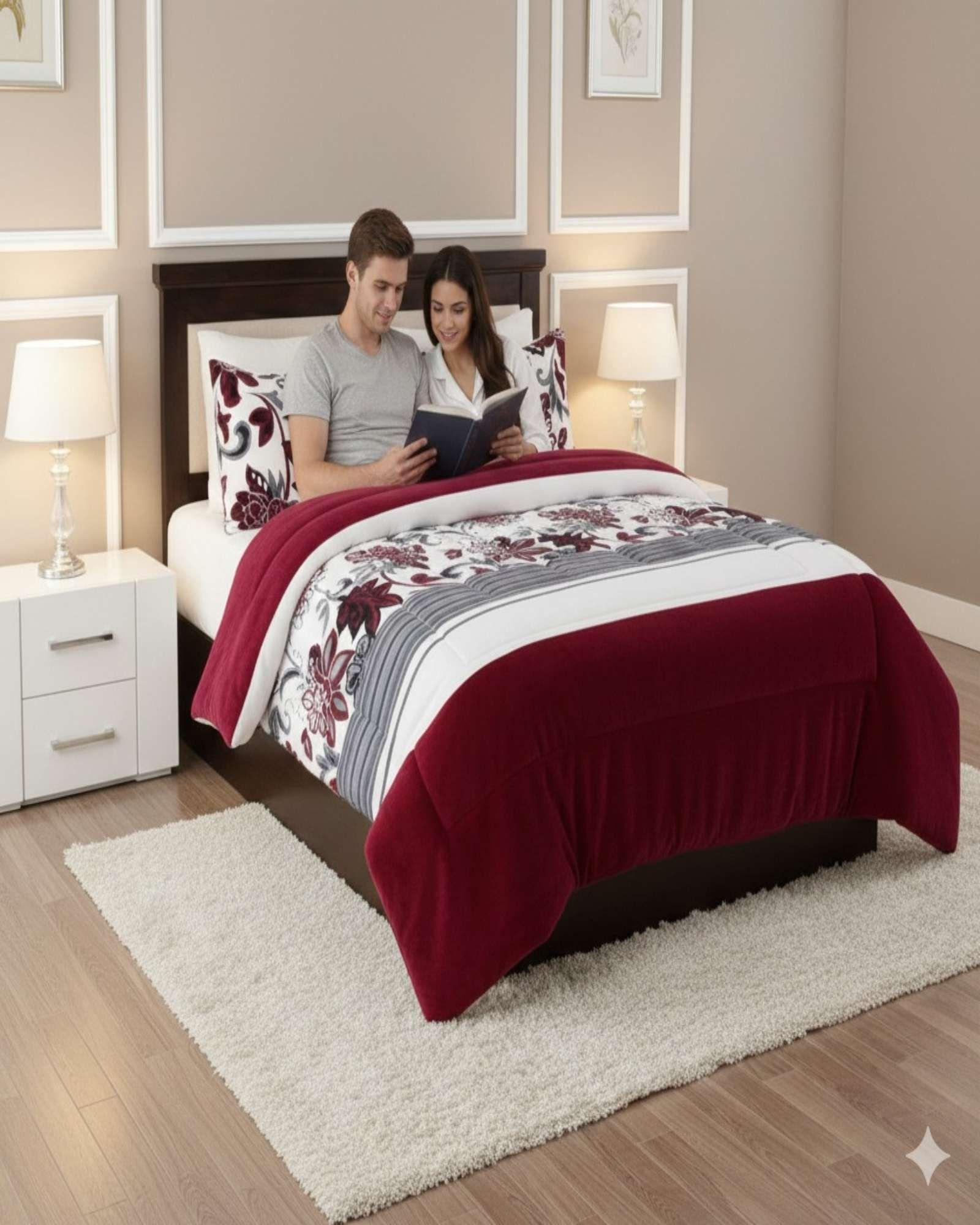 Cubrecama king Premium Plush y Chiporro - Invierno burdeo-4