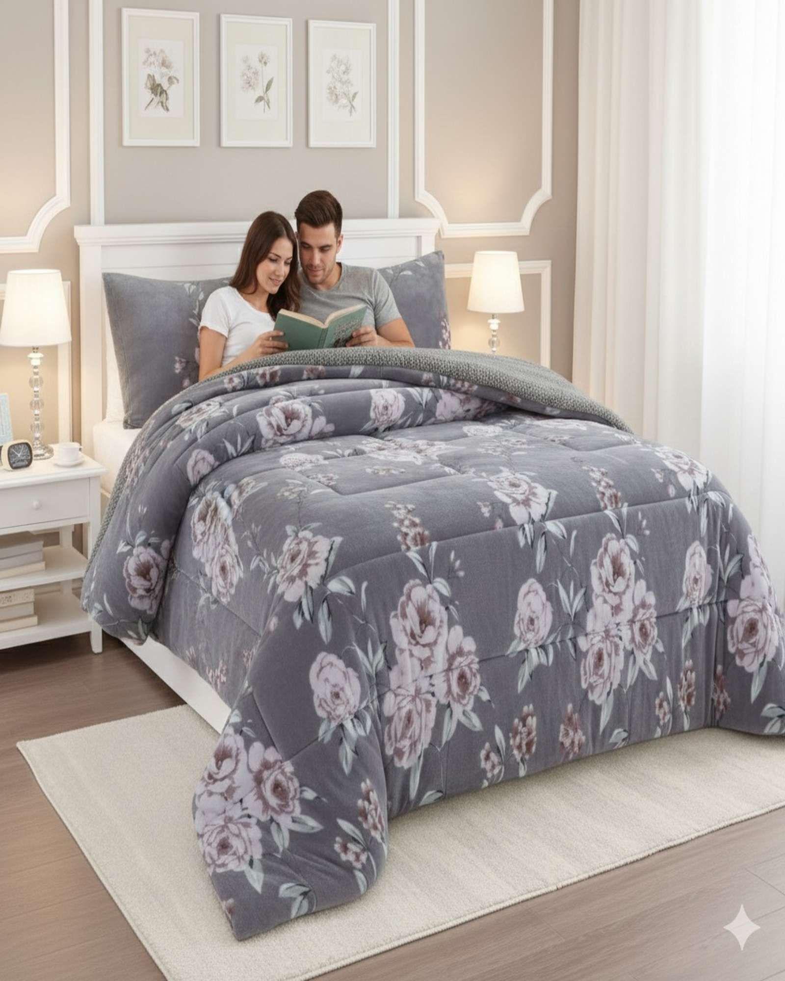 Cubrecama Plush con  Chiporro de Invierno 2 Plazas gris-4