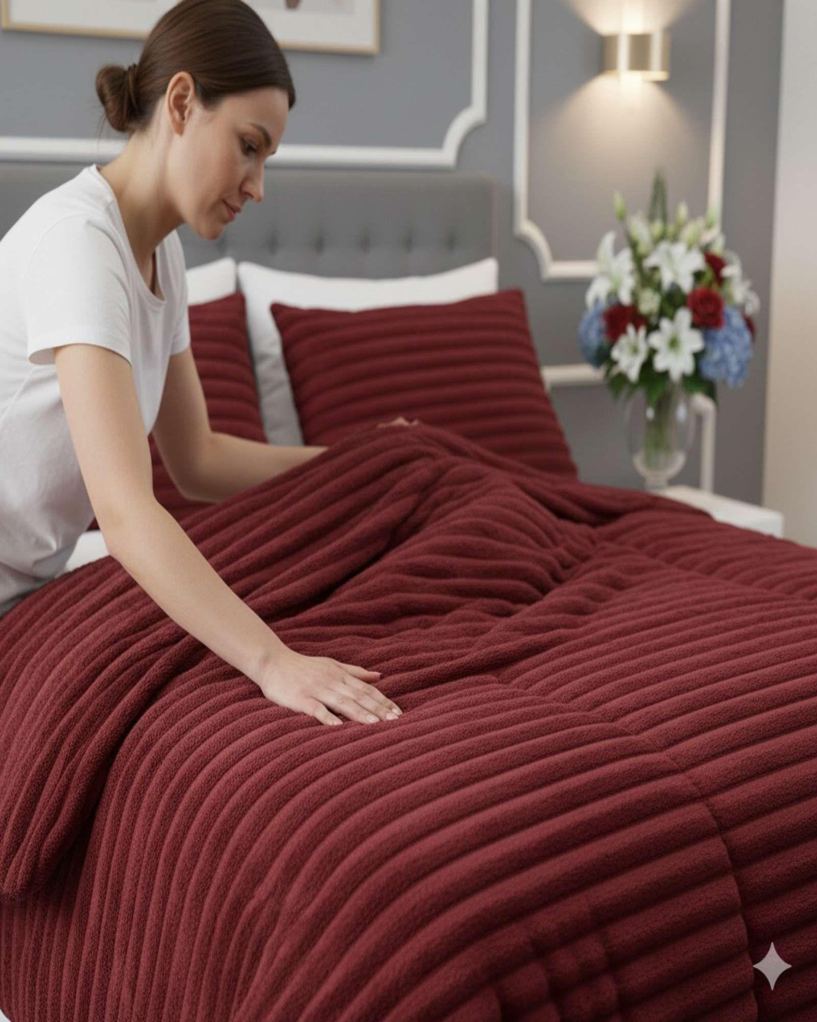 Cubrecama Premium Plush y Chiporro - Invierno 2 Plazas burdeo-2