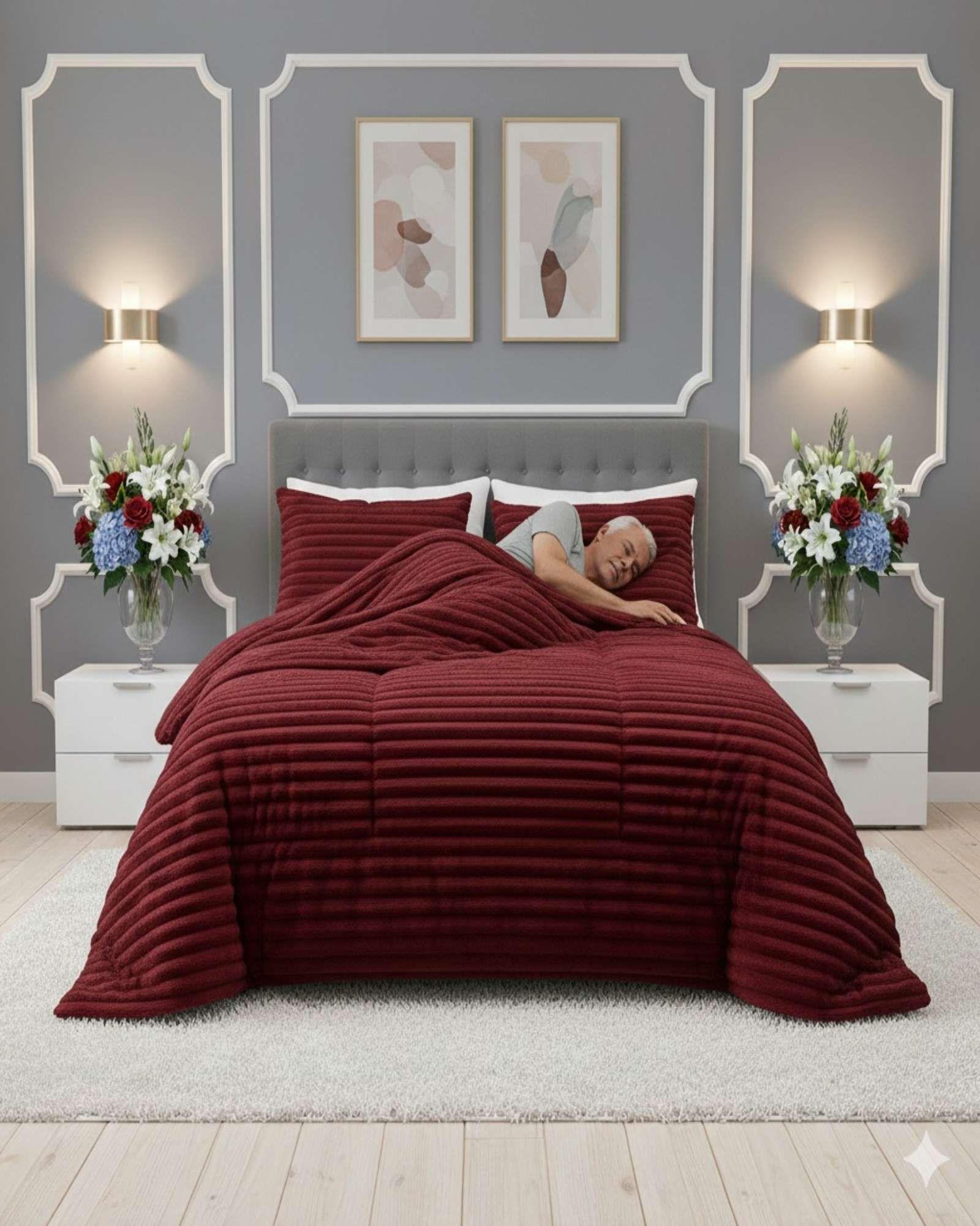 Cubrecama Premium Plush y Chiporro - Invierno 2 Plazas burdeo-3