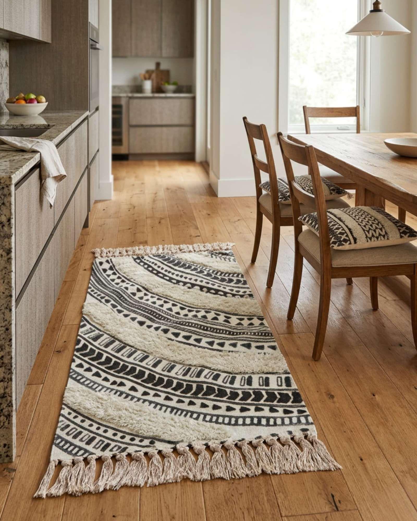 Pack Alfombra 60x90 cm + 2 Fundas de Cojín con Bordado Tufting y Flecos A6-2