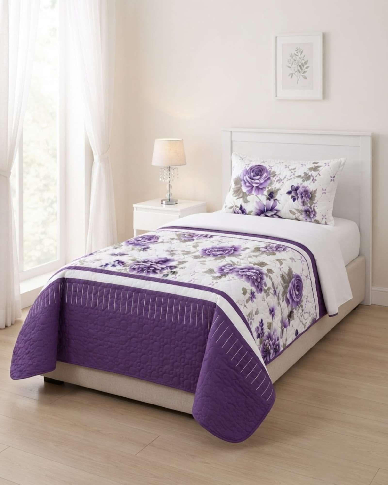Juego Cubrecama Quilt Verano 1.5 Plazas + Juego De Sábanas 08-2