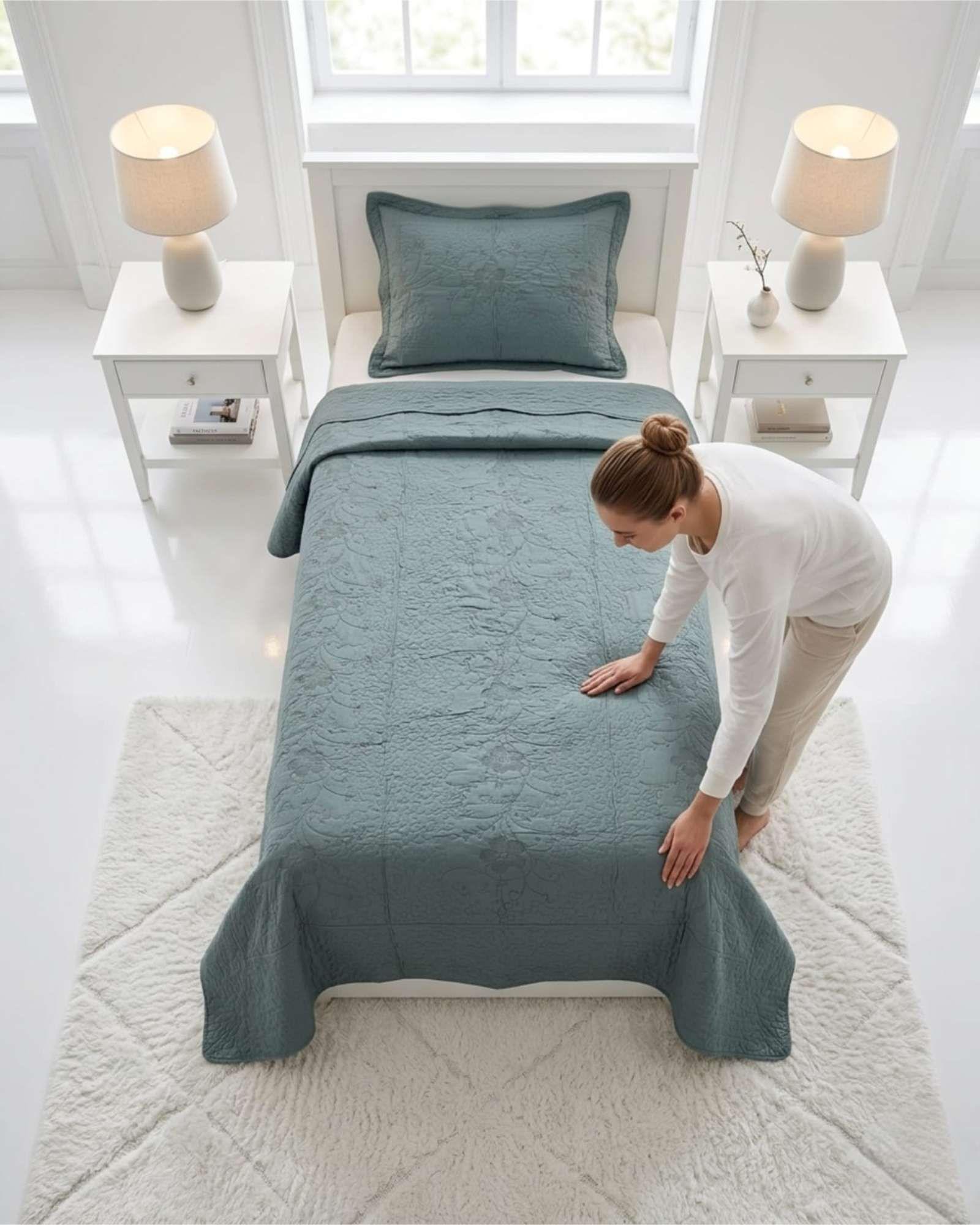 Cubrecama Quilt Verano Plaza y Media Bordado Floral Set Colcha Delgado a4-2