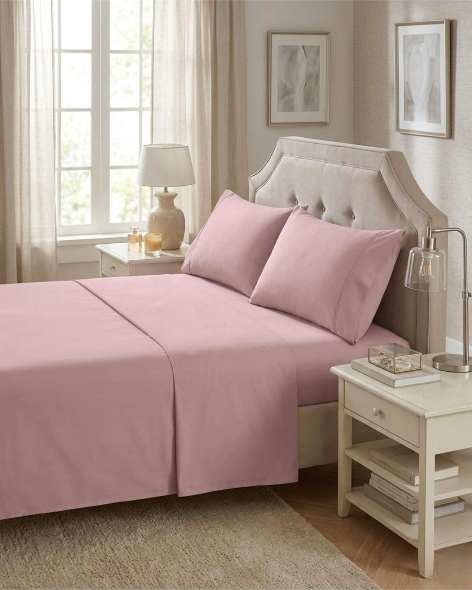 Juego de Sábanas 2 plazas Resistencia y Elegancia para tu Descanso Diario rosado-3