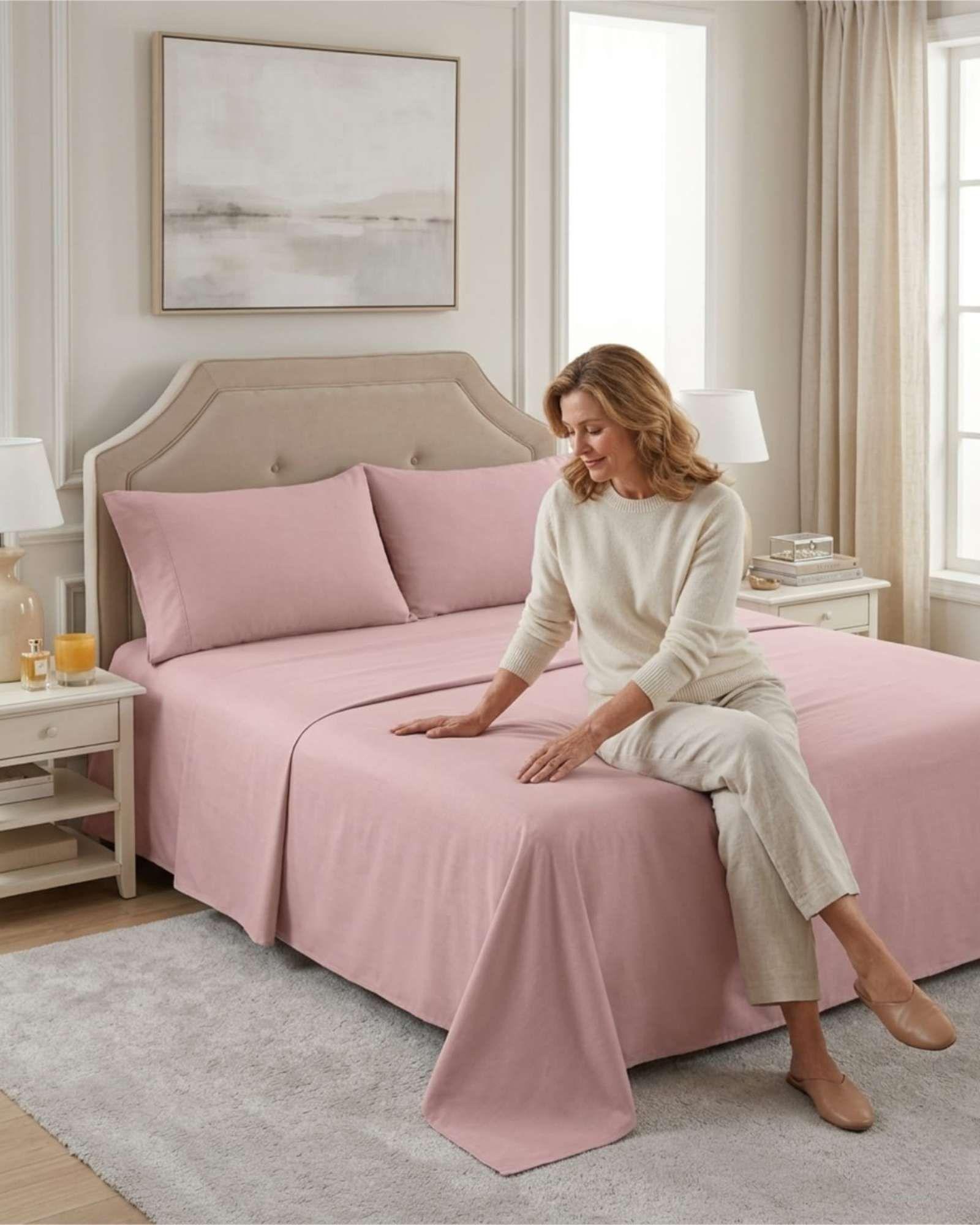 Juego de Sábanas 2 plazas Resistencia y Elegancia para tu Descanso Diario rosado-4